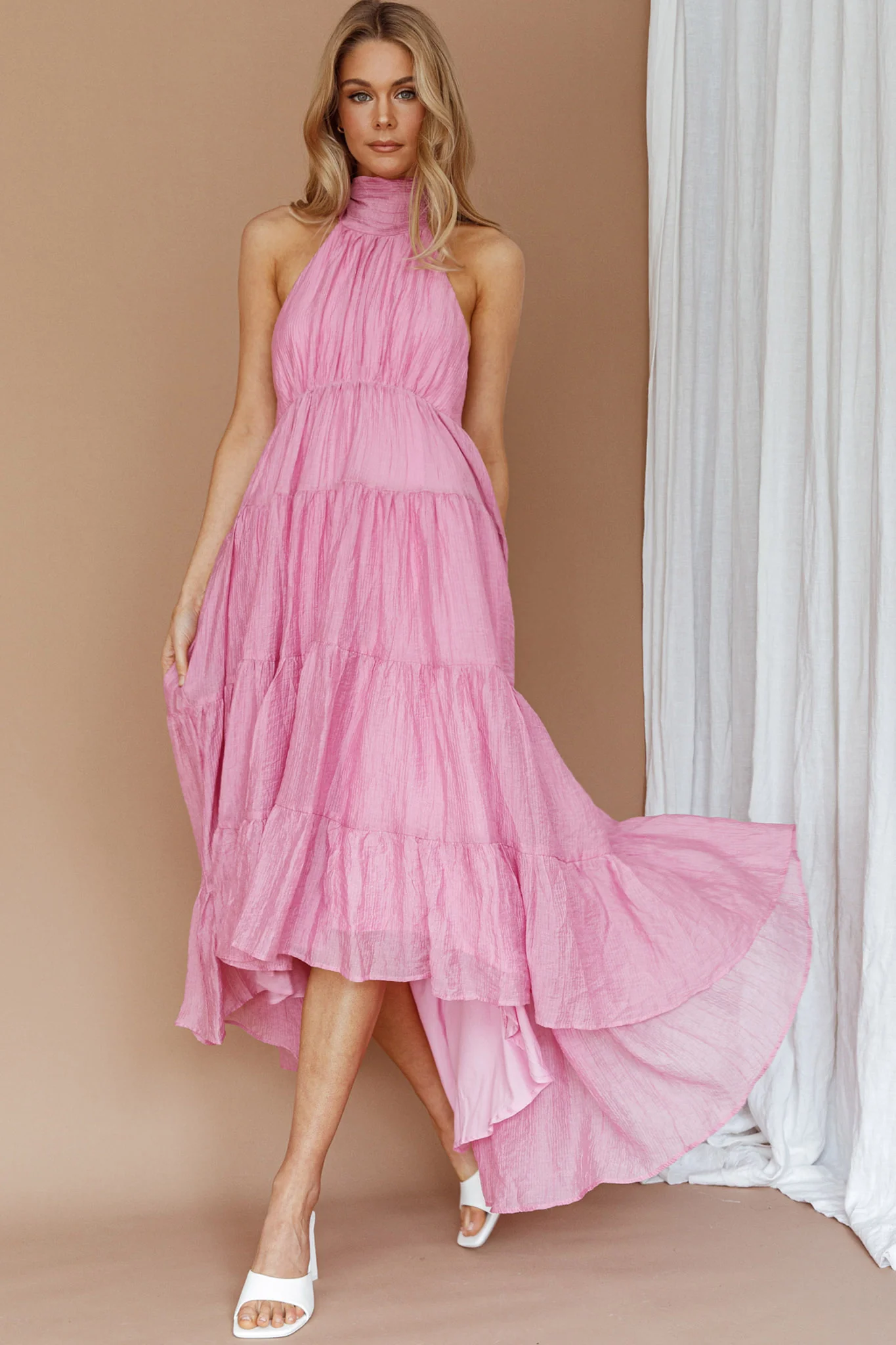 South Haven Halter Midi Dress Pink - Image 3