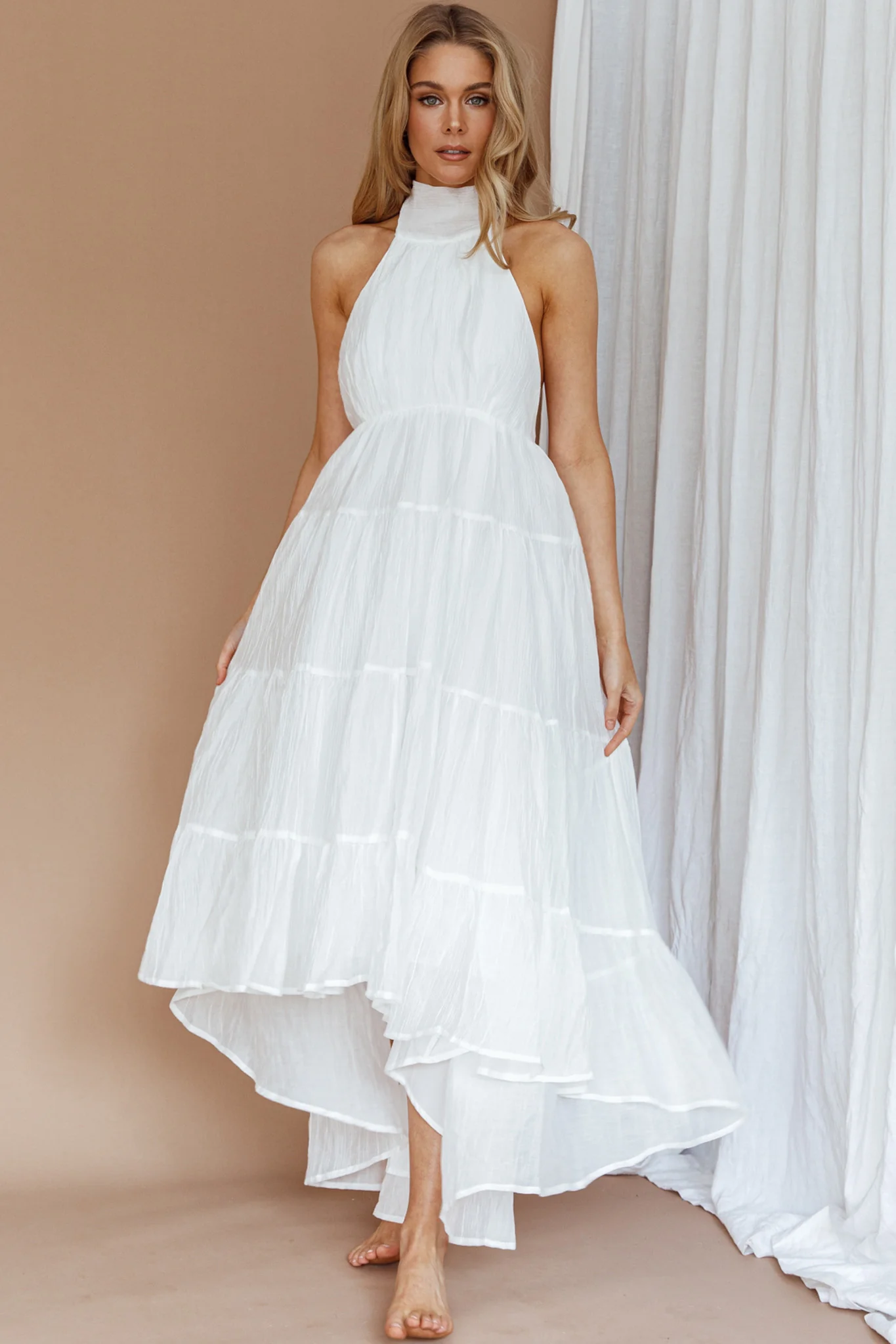 South Haven Halter Midi Dress White - Image 3