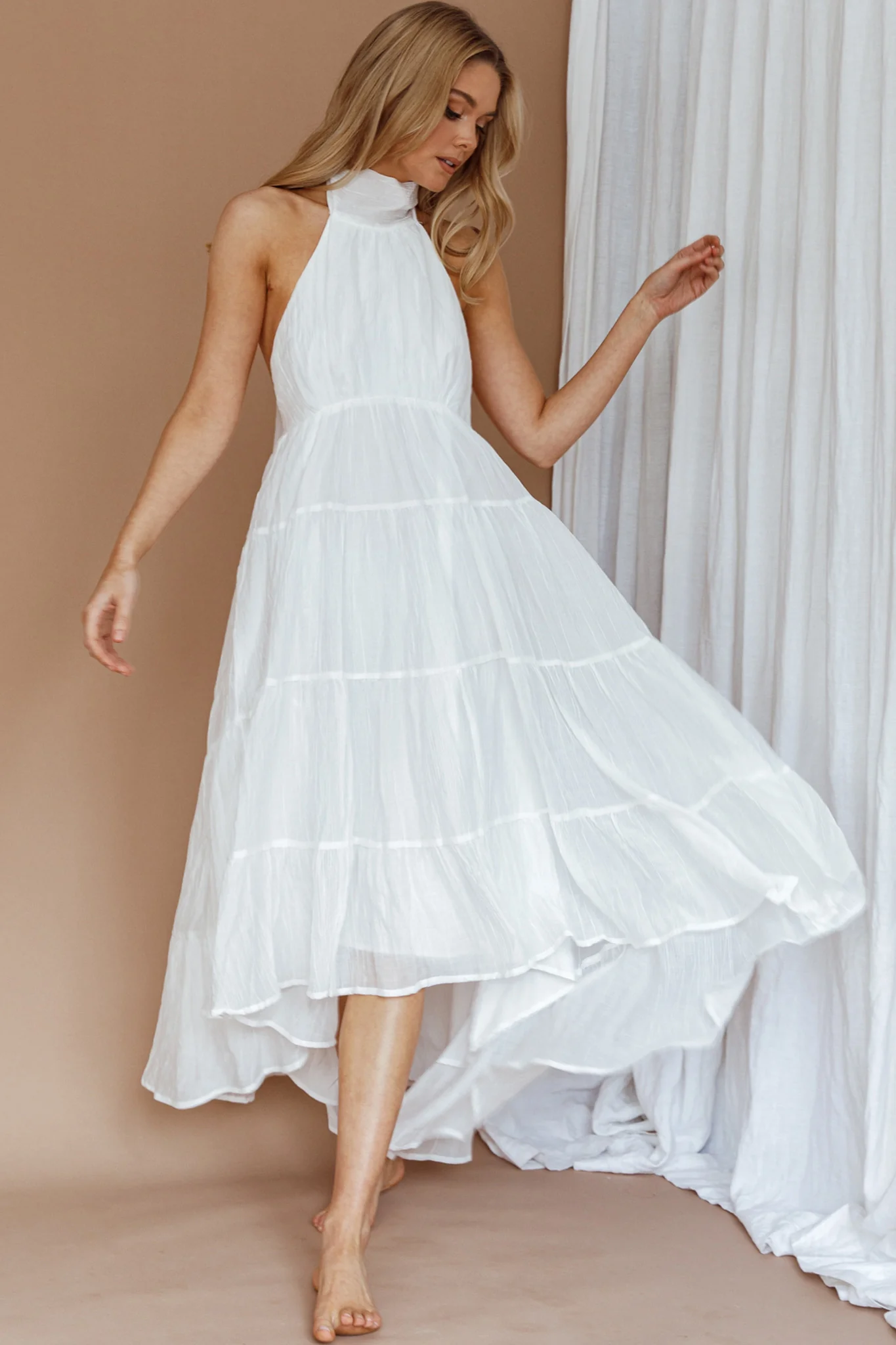 South Haven Halter Midi Dress White - Image 5