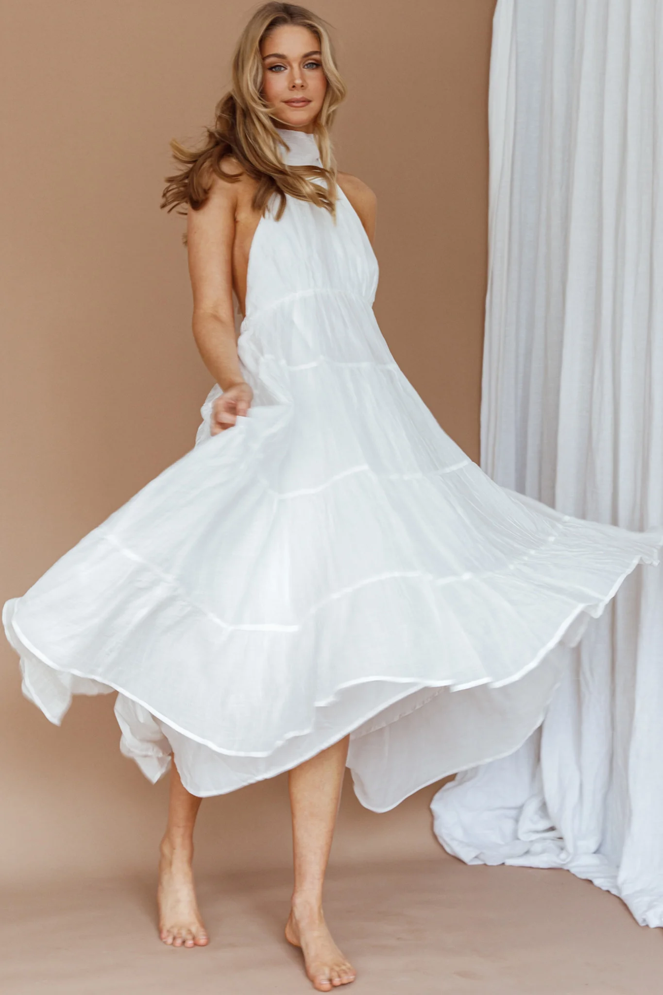 South Haven Halter Midi Dress White - Image 9