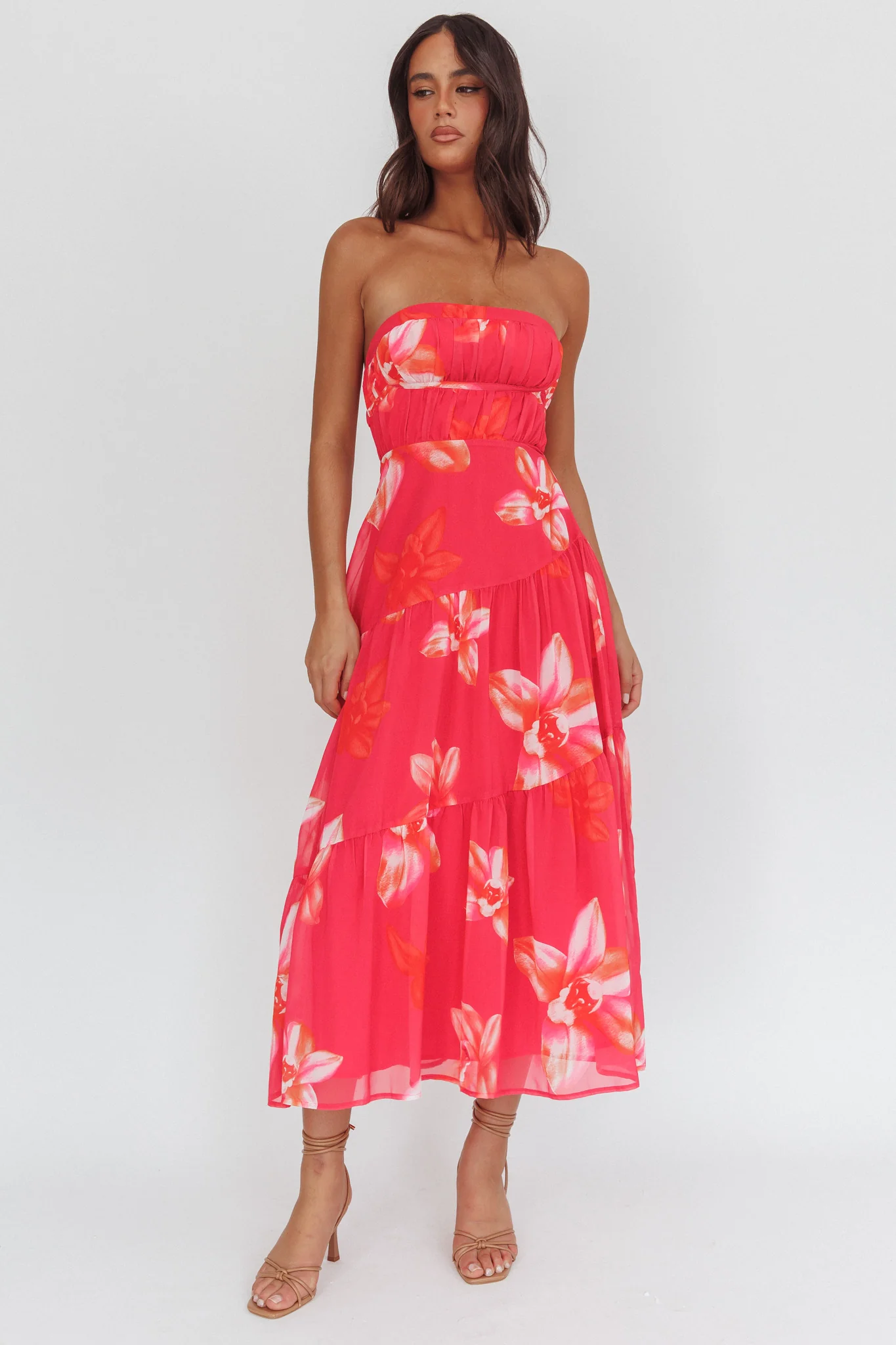 South Pacific Strapless Strappy Back Midi Length Floral Pink - Image 5