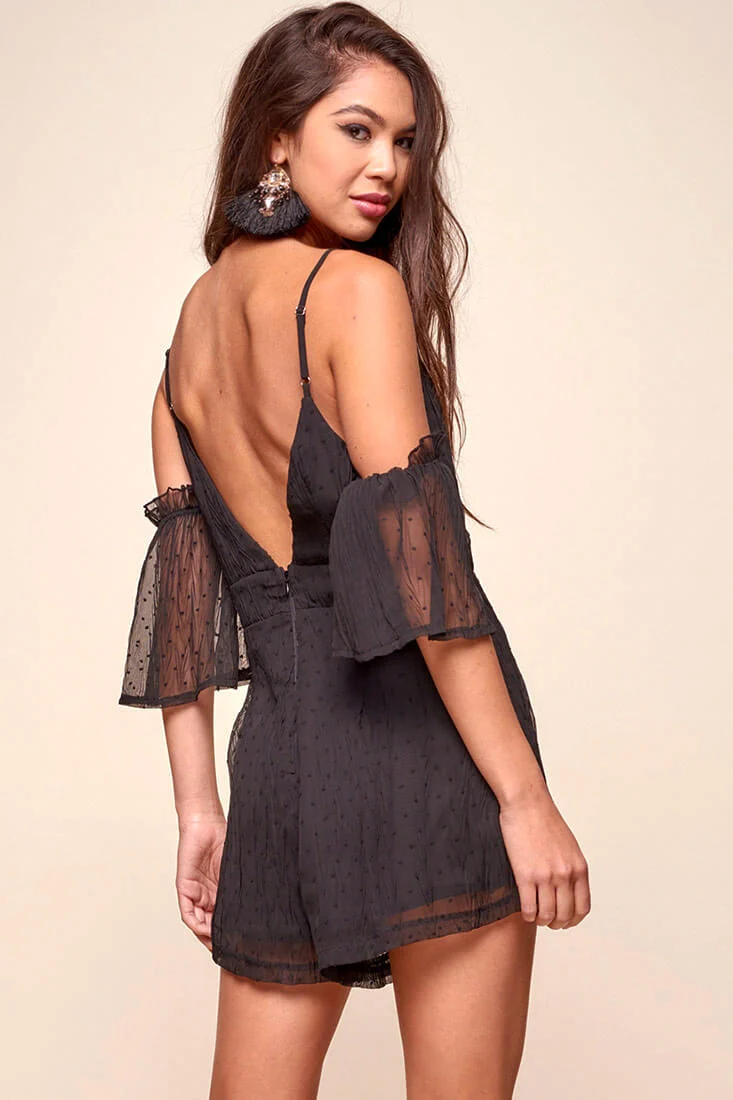 Souza Sheer Overlay Textured Romper Black - Image 5
