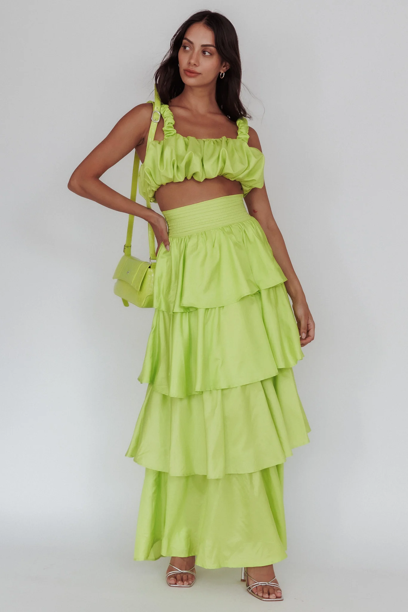 Sozo Layered Maxi Skirt Lime - Image 2