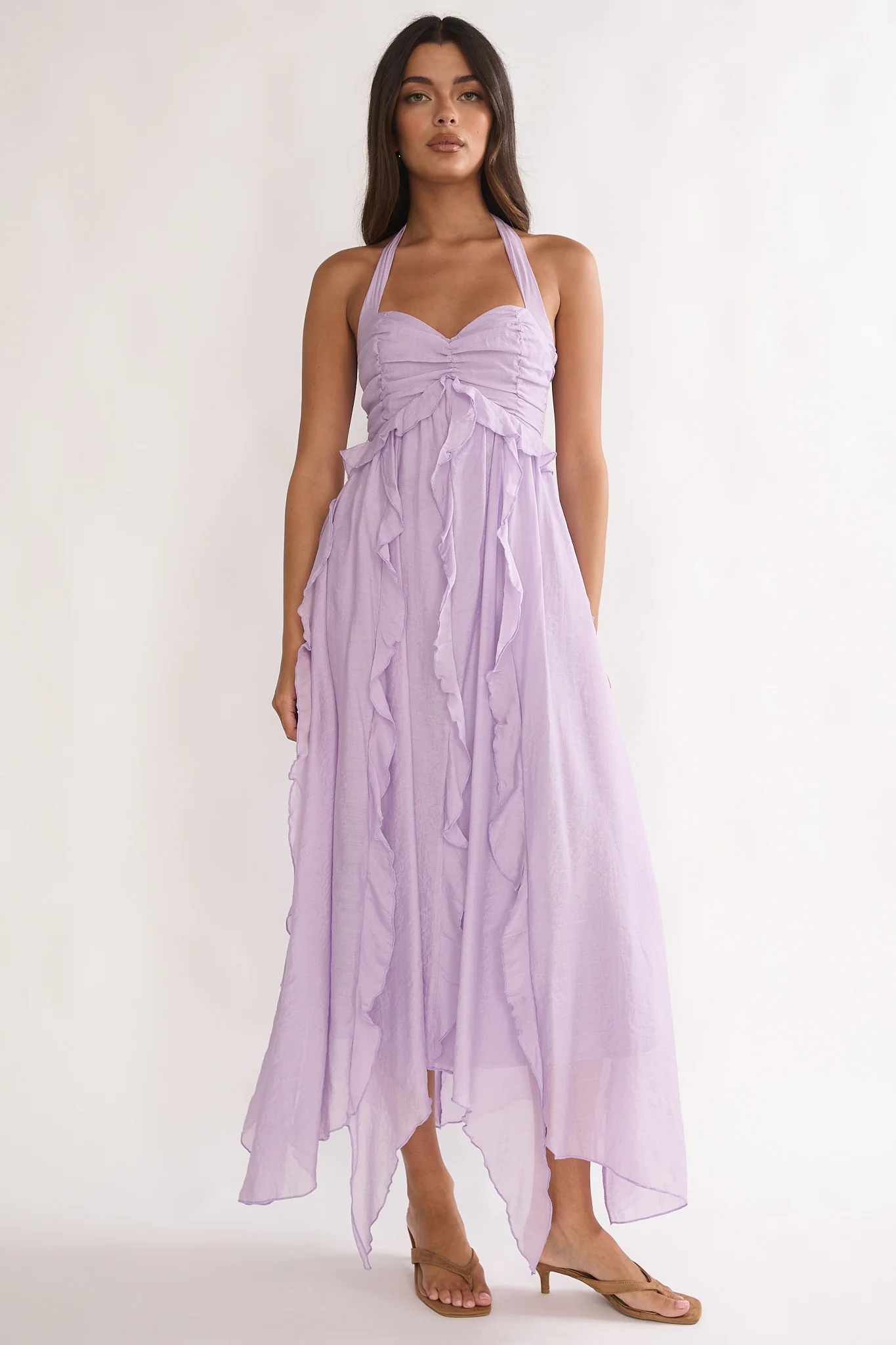 Spirit Frill Trim Halterneck Maxi Dress Purple - Image 4