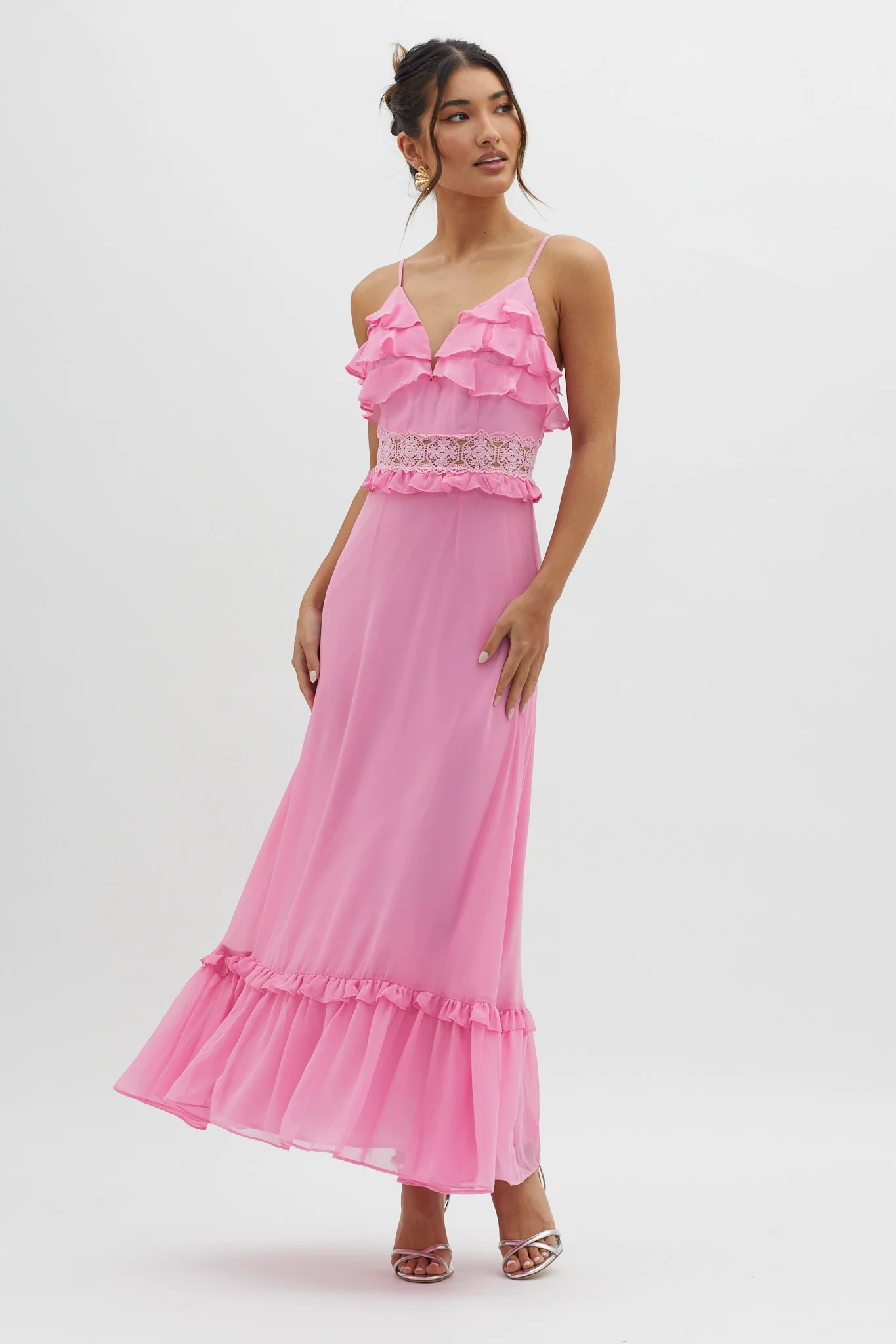 Spirited Ruffle Bust Maxi Dress Pink - Image 5