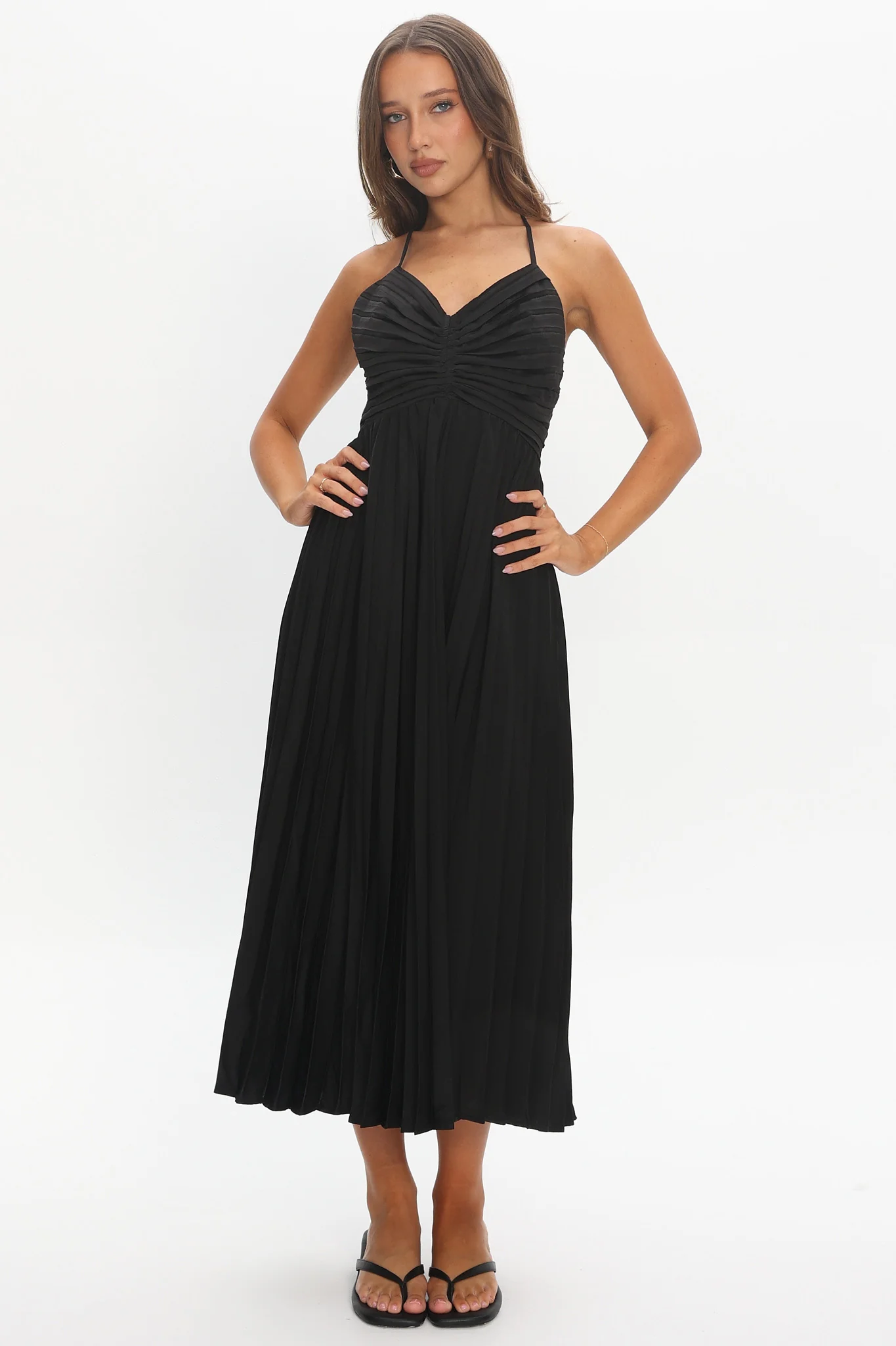 Spoken For Accordion Pleat Midi Dress Black - Image 5