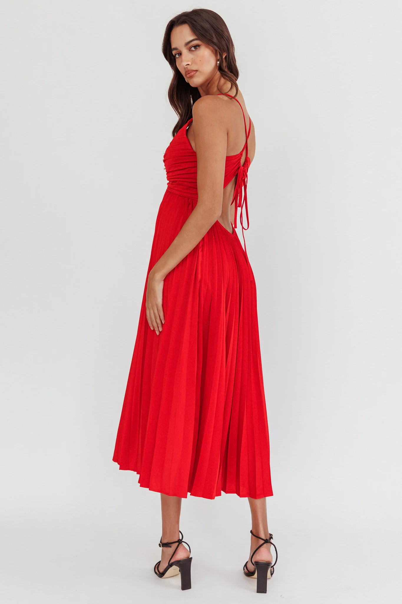 Spoken For Accordion Pleat Midi Dress Red - Image 2