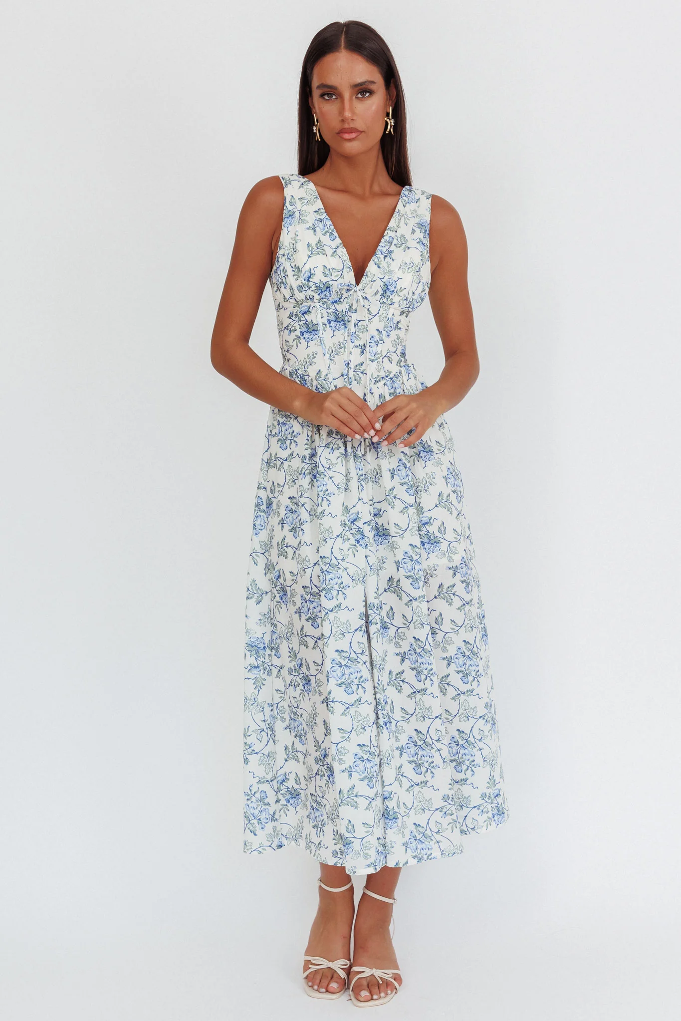 Spring Dawn Basque Waist Maxi Dress Floral Blue - Image 5