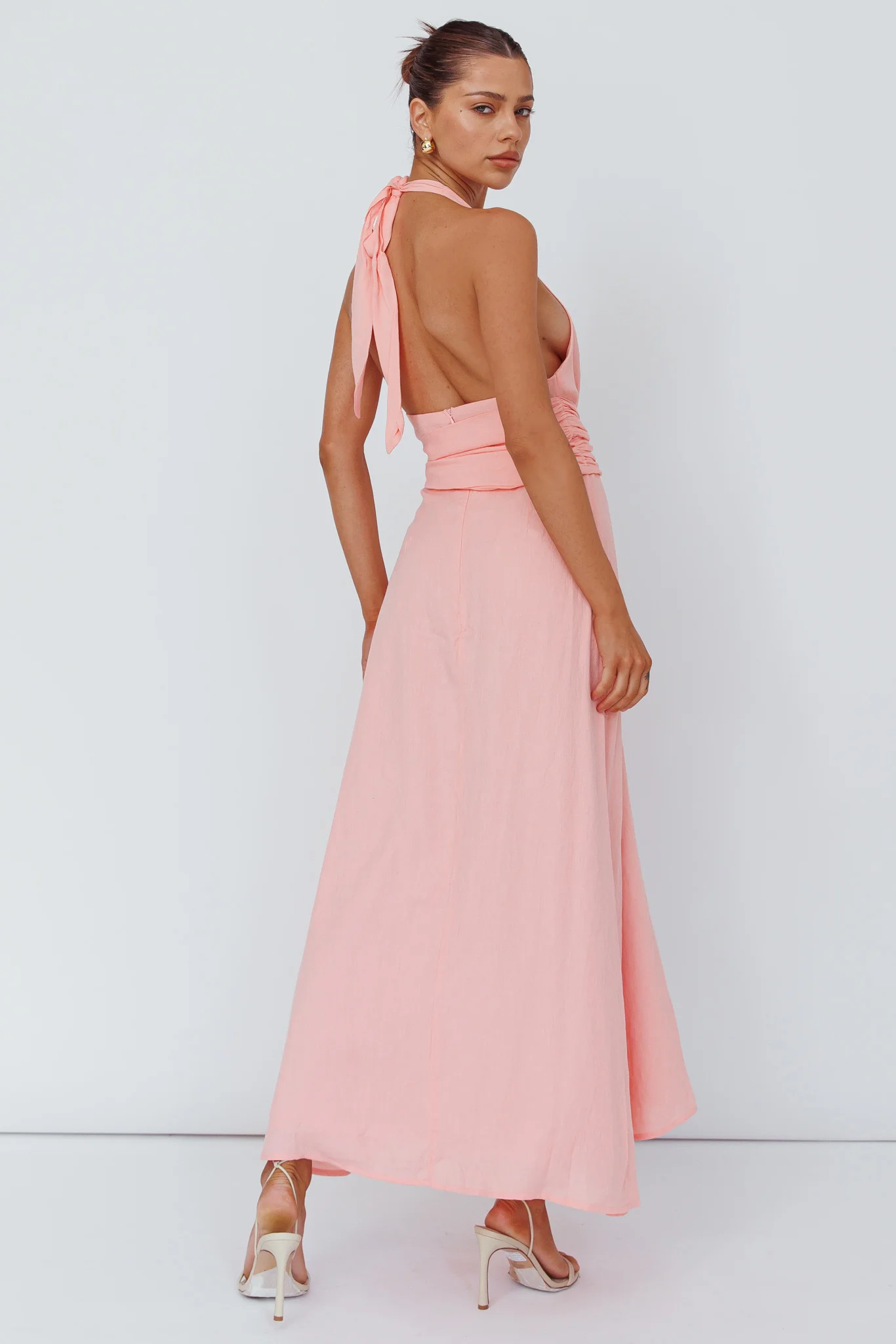 Spring Feels Halterneck Belt Maxi Dress Peach - Image 2