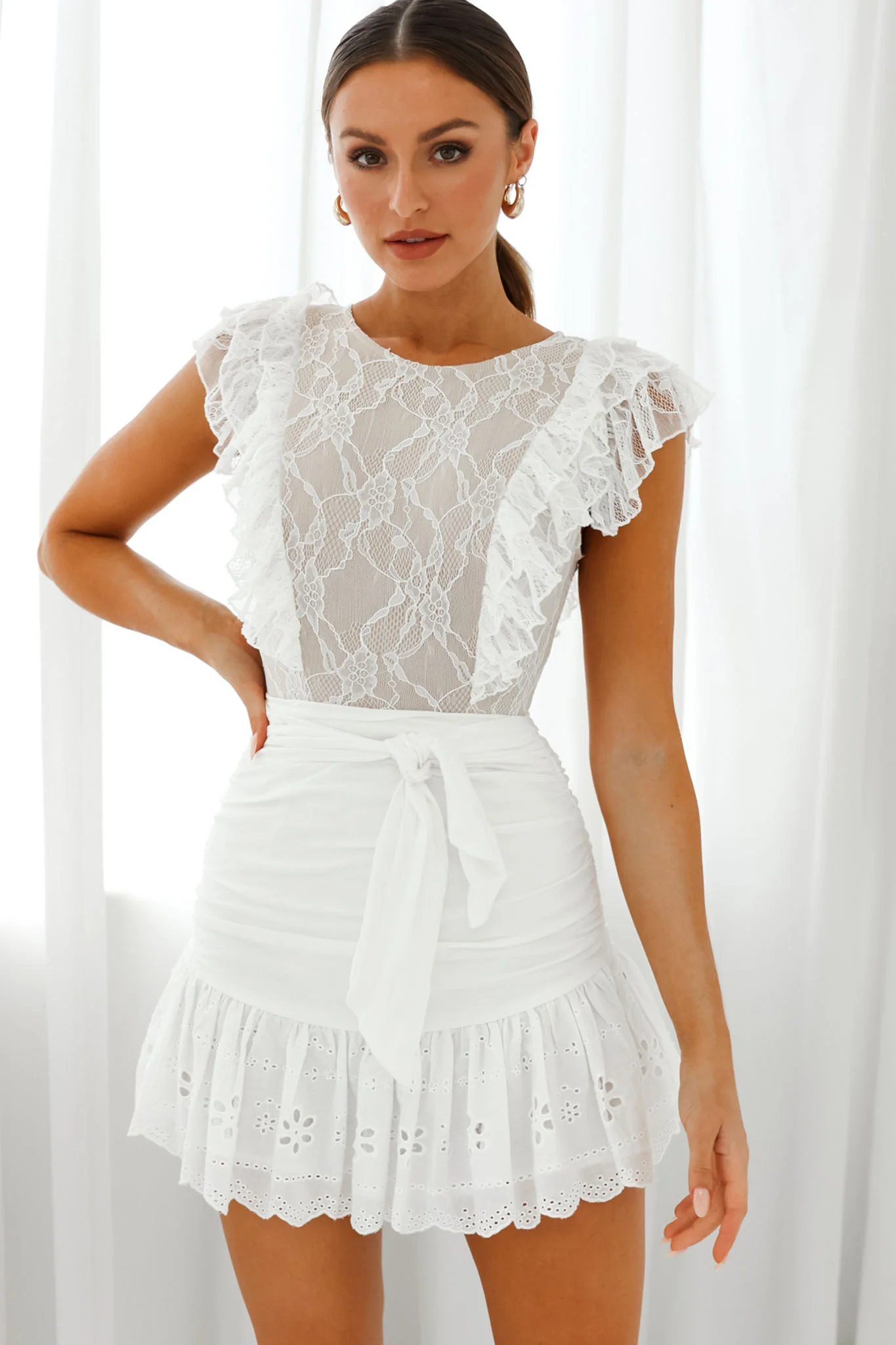 Spring Fling Frill Trim Lace Bodysuit White - Image 7
