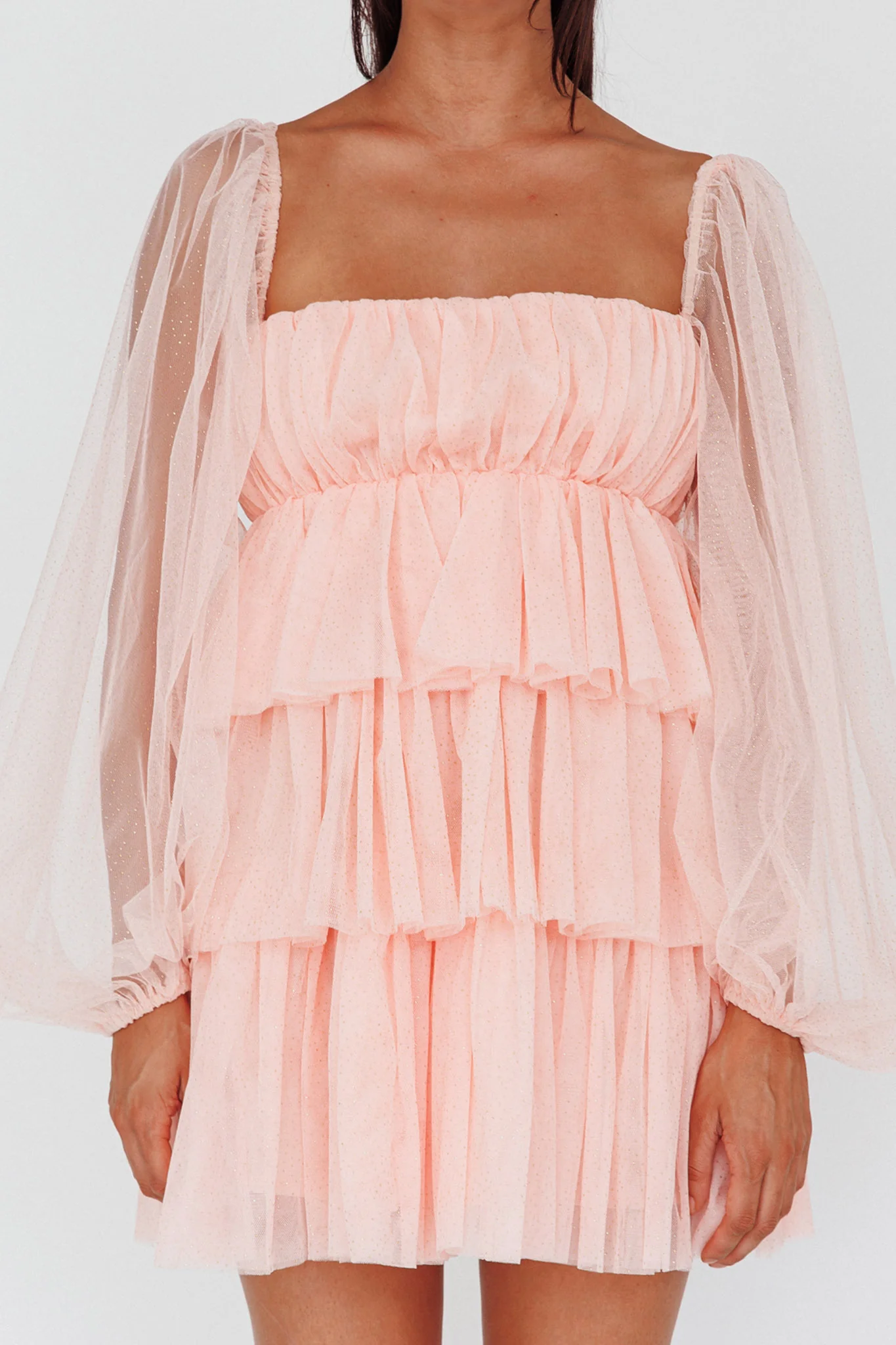 Spring Morning Long Sleeve Tiered Mini Dress Pink - Image 4