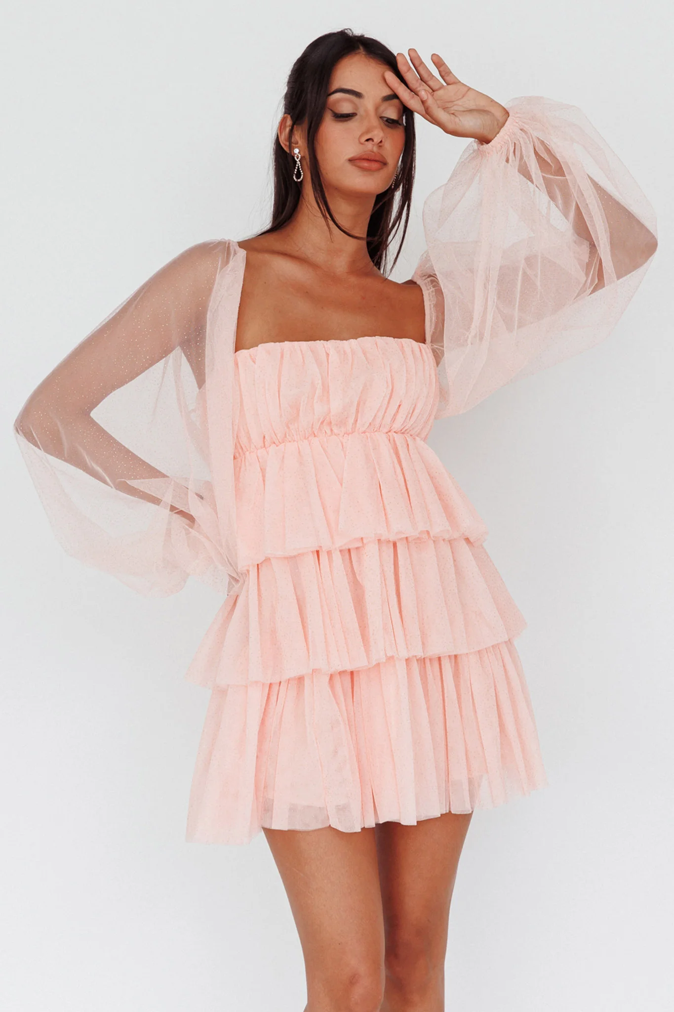 Spring Morning Long Sleeve Tiered Mini Dress Pink - Image 5