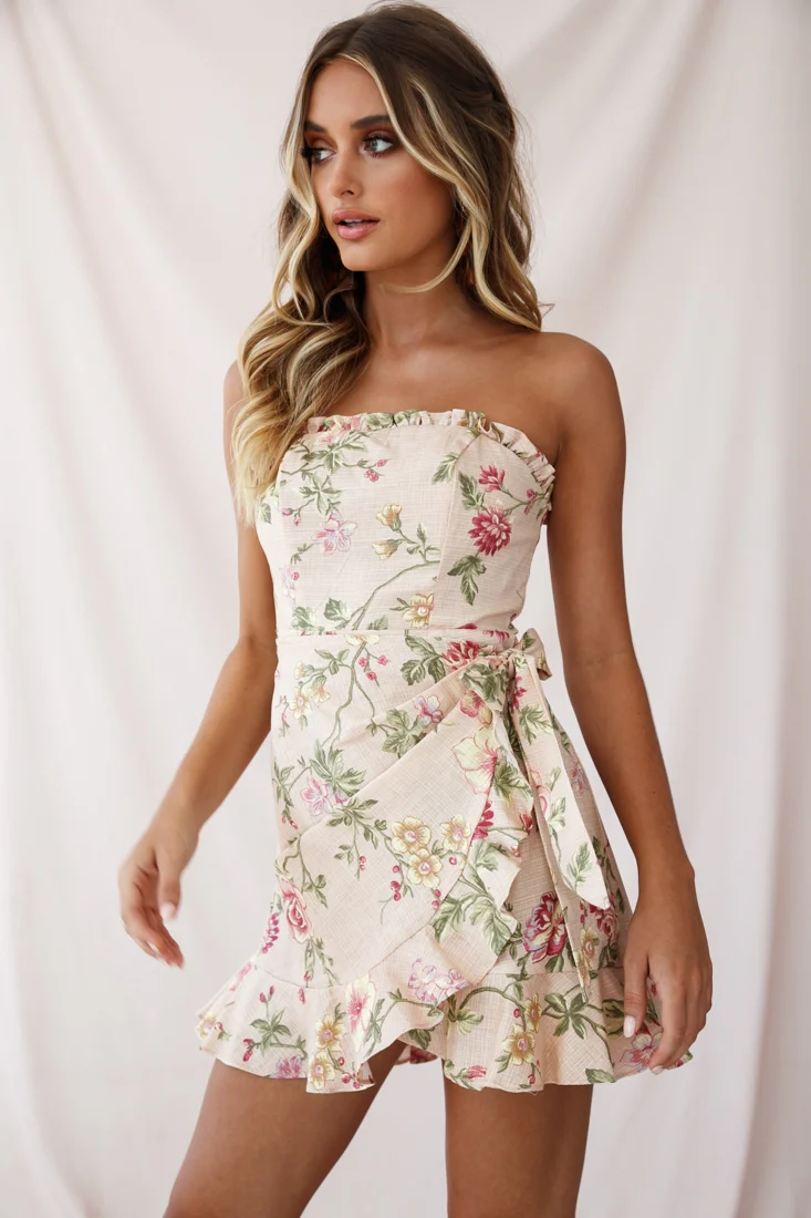 Stacey Frill Bustier Wrap Dress Floral Print Nude - Image 6