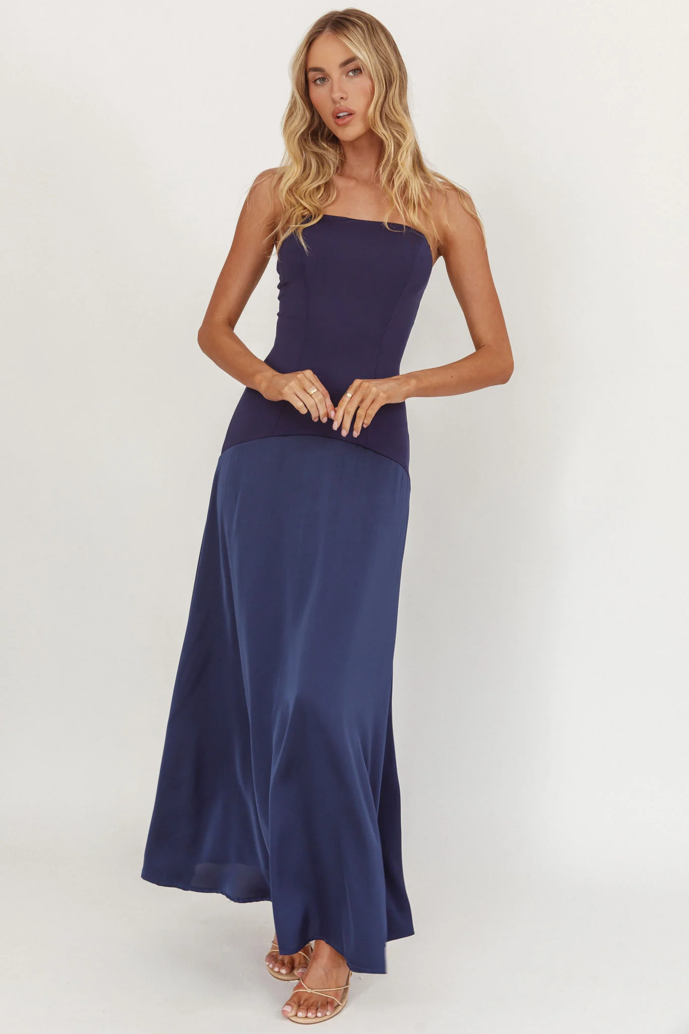 Star Avenue Strapless Drop Waist Maxi Dress Navy - Image 5