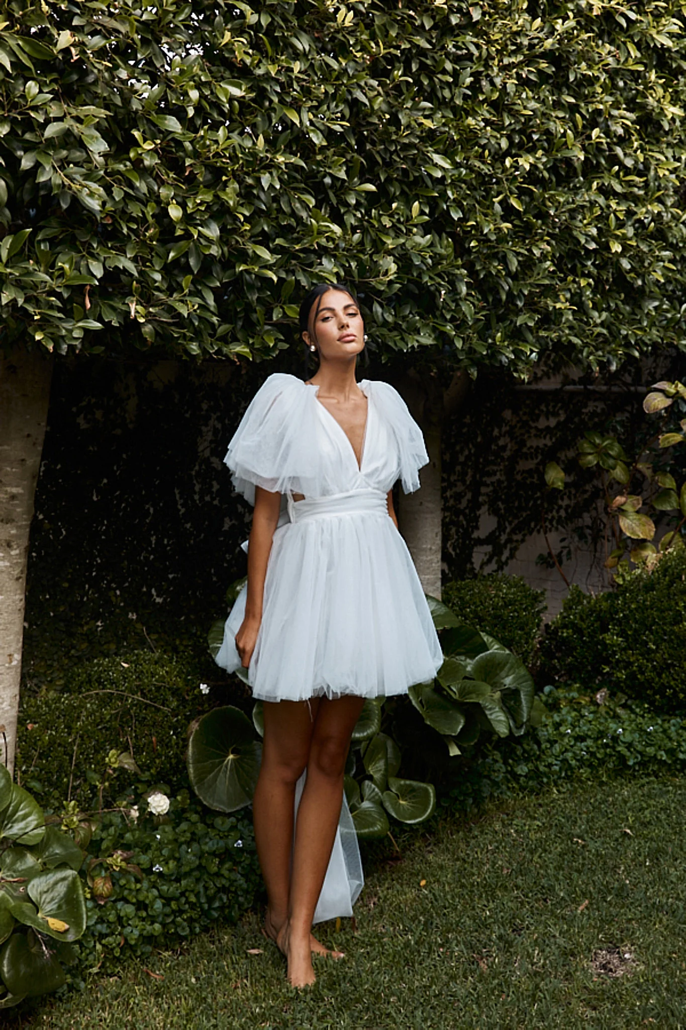 Star Power Tulle Train Mini Dress White - Image 4