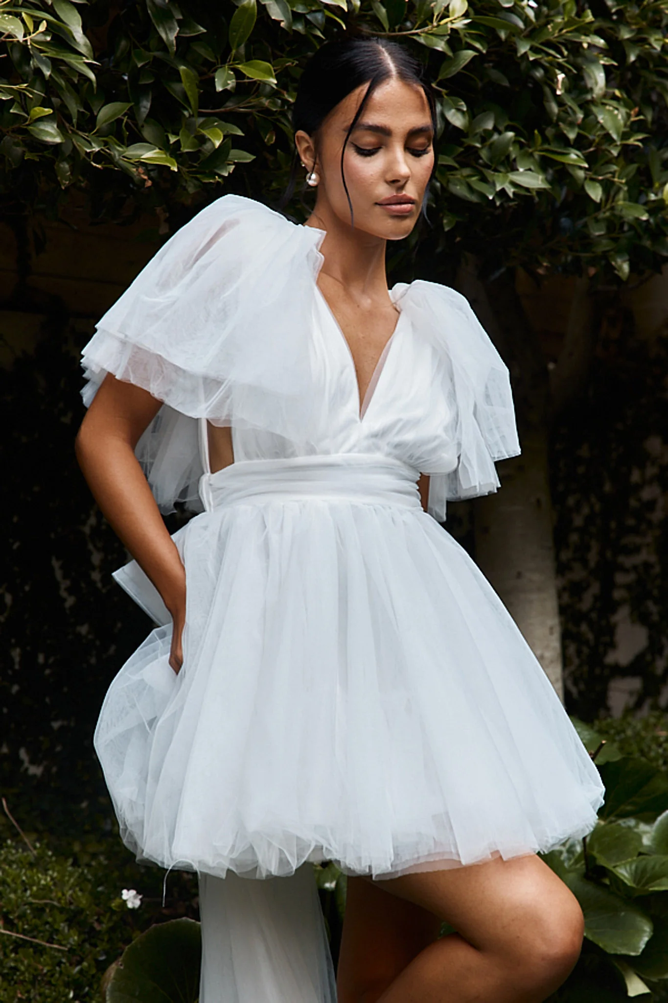 Star Power Tulle Train Mini Dress White - Image 5