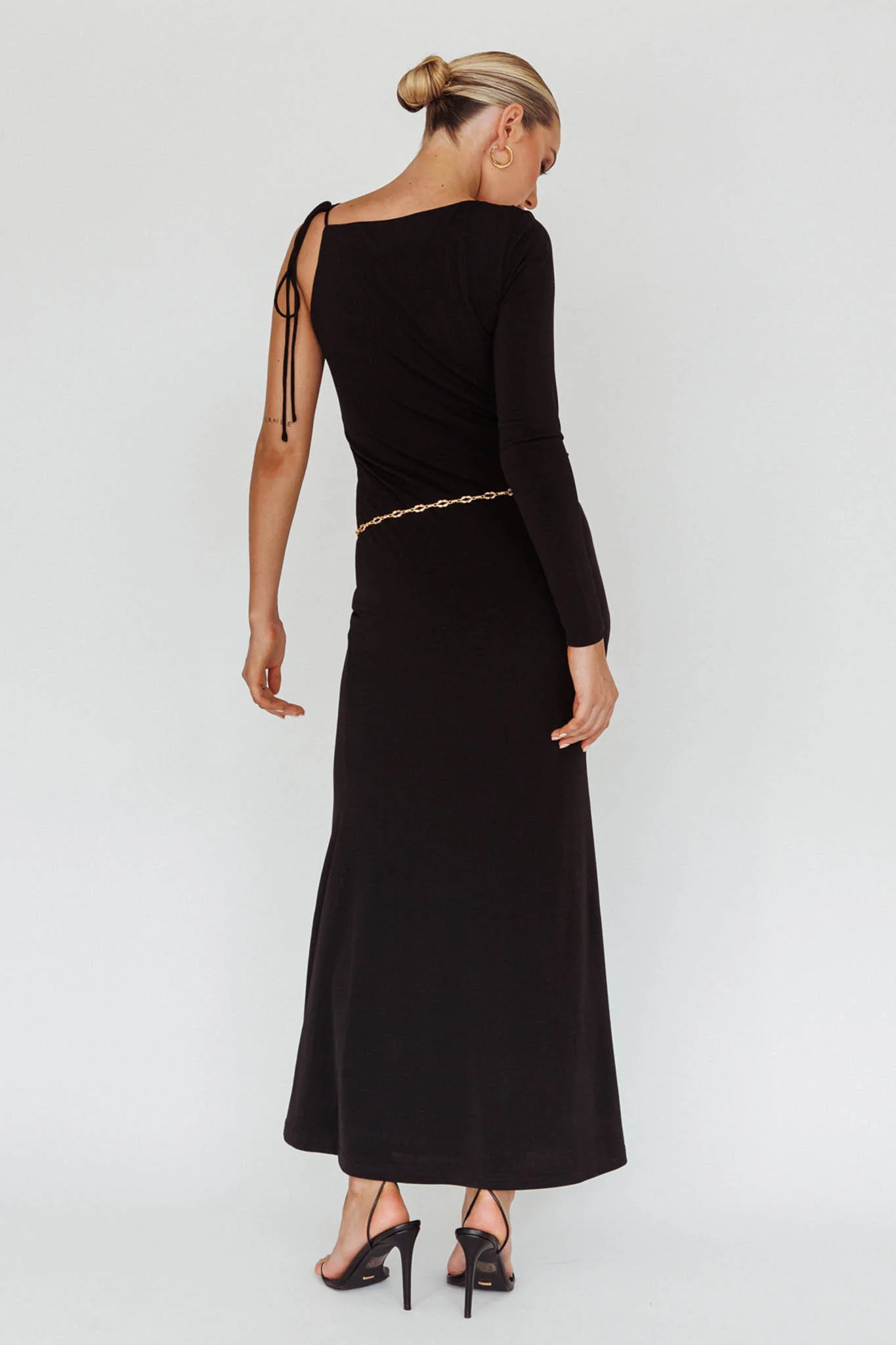 Star Walker One Sleeve Maxi Dress Black - Image 2
