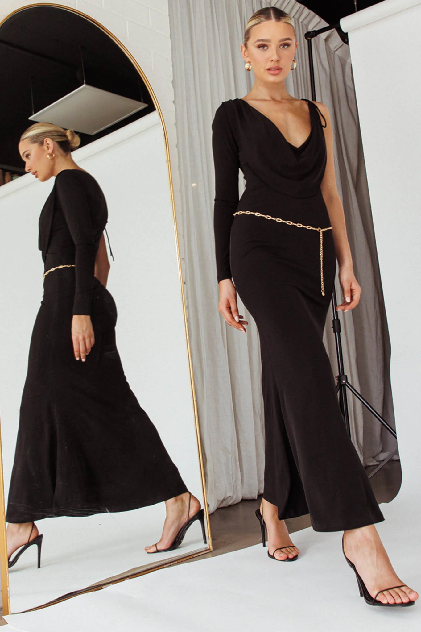 Star Walker One Sleeve Maxi Dress Black - Image 3