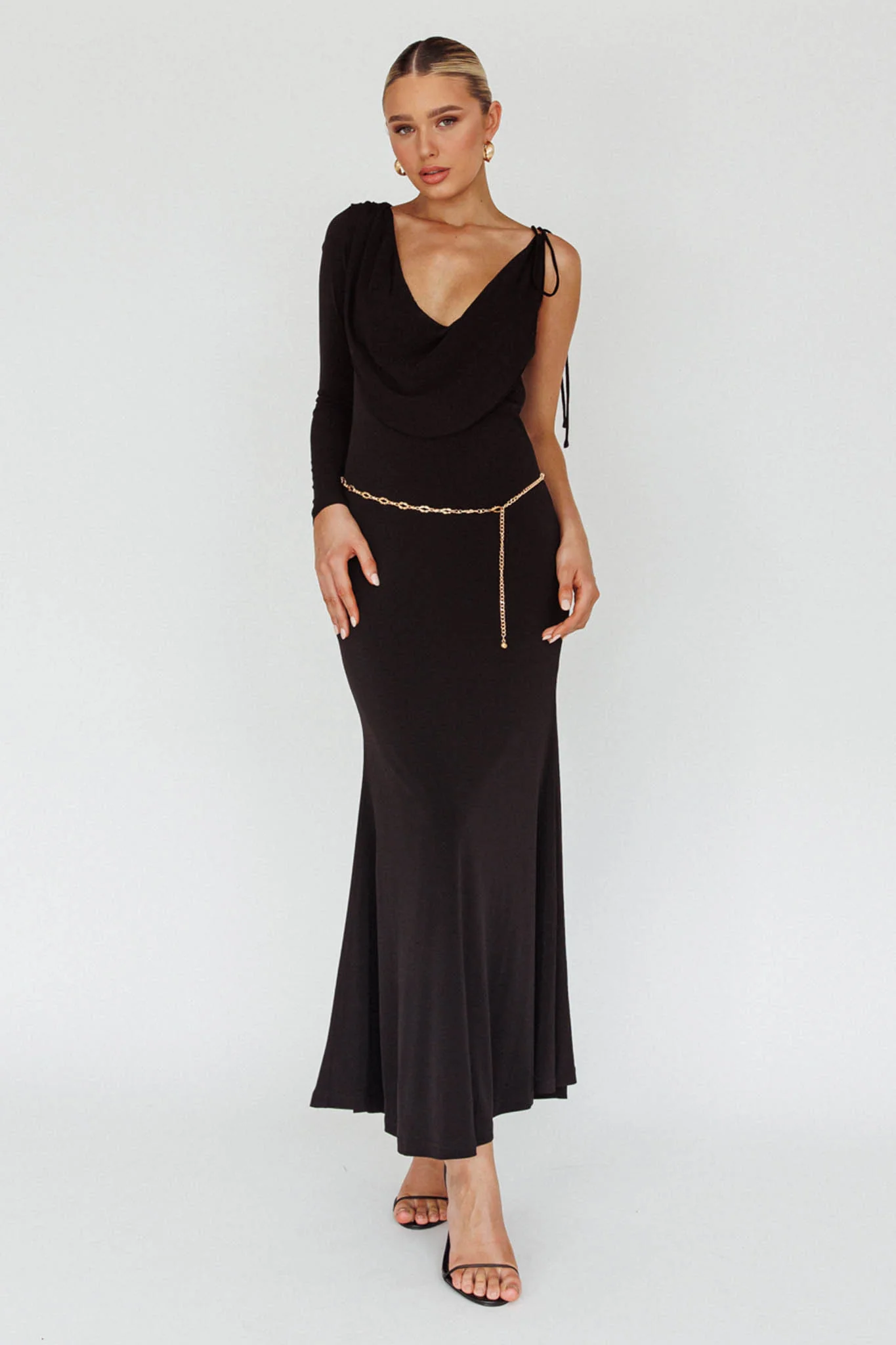 Star Walker One Sleeve Maxi Dress Black - Image 5