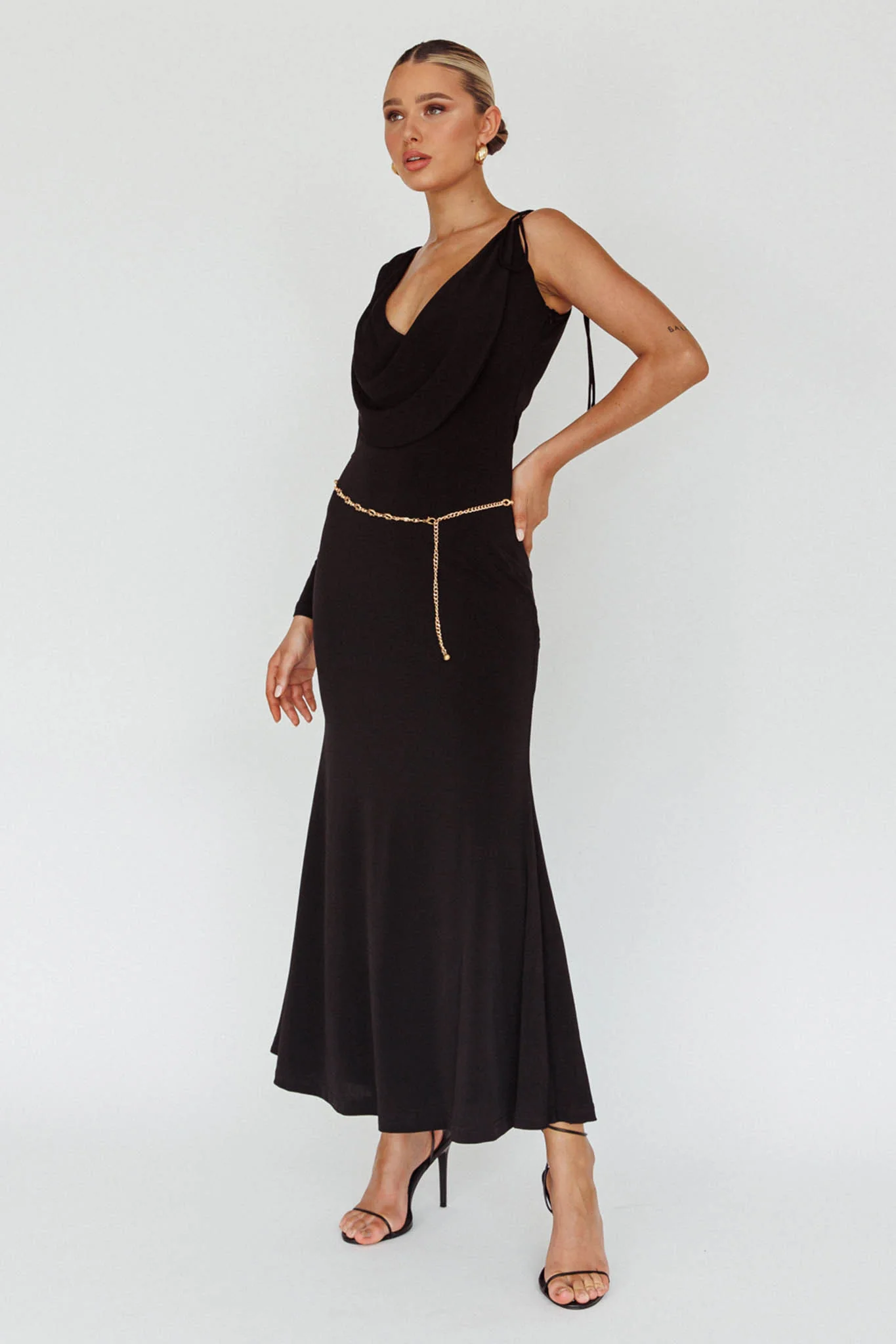 Star Walker One Sleeve Maxi Dress Black - Image 6