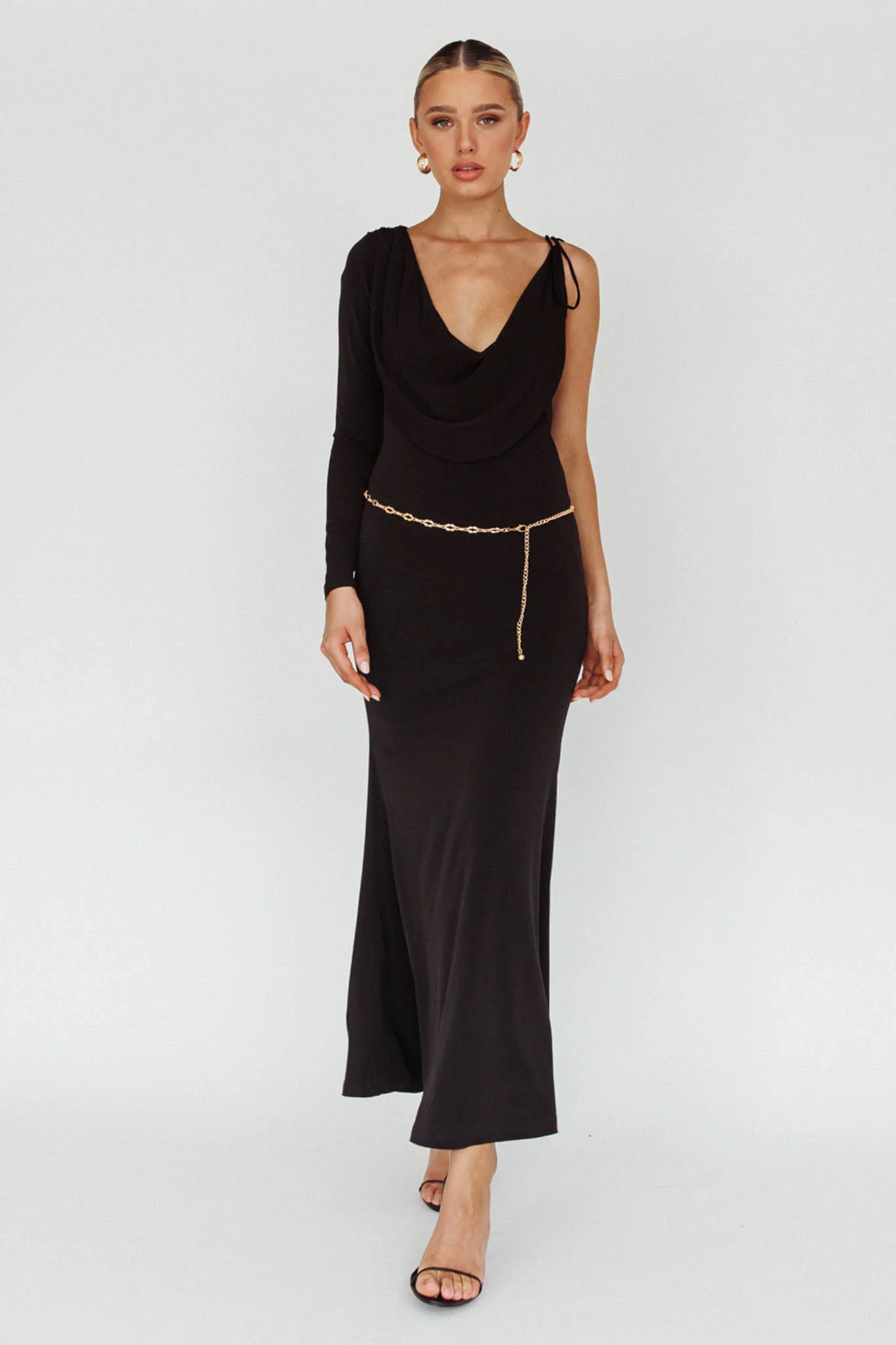 Star Walker One Sleeve Maxi Dress Black - Image 7