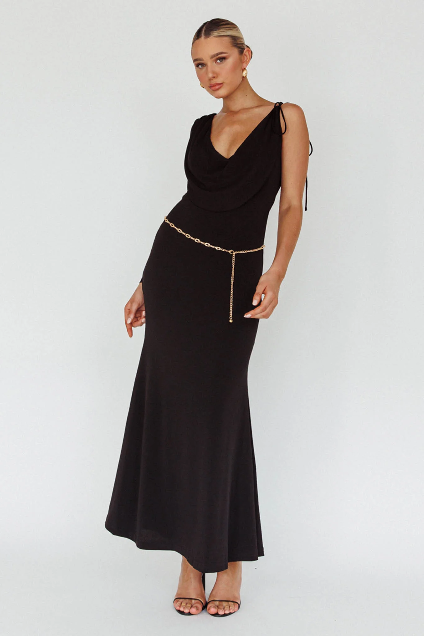 Star Walker One Sleeve Maxi Dress Black - Image 8