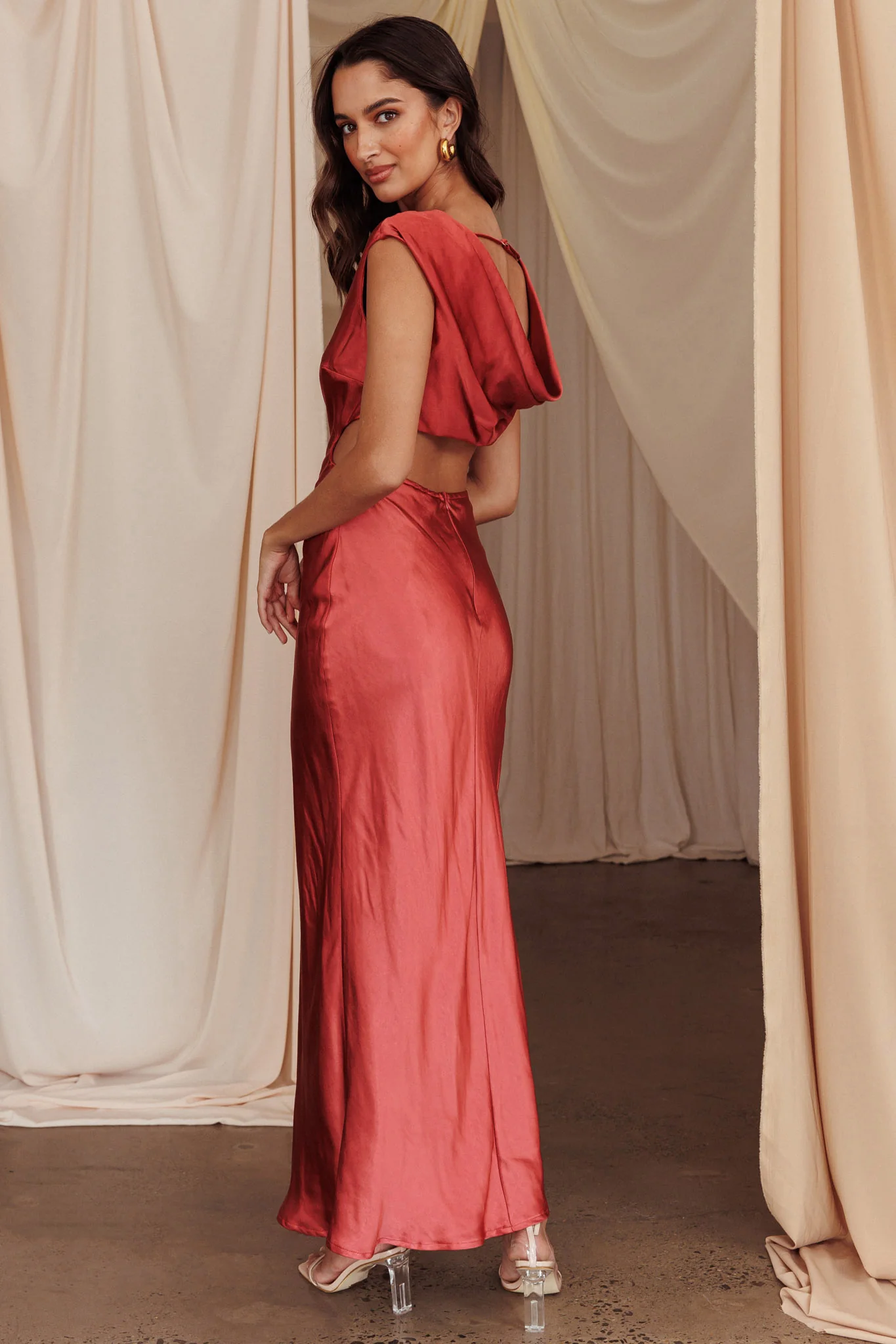 Starlight Sonata Cut-Out Cowl Back Maxi Dress Autumn - Image 2