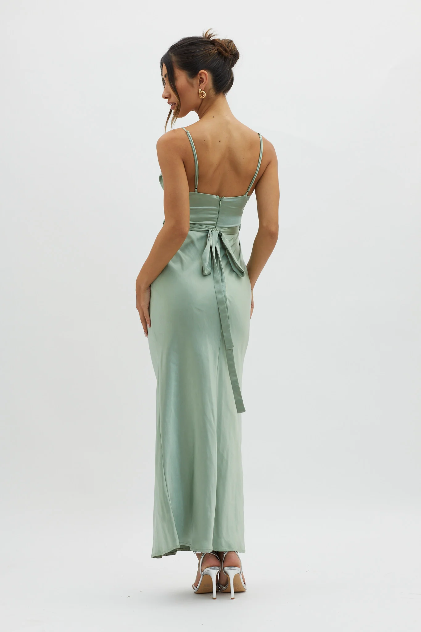 Starring Role Cowl Bust Waist Tie Dress Sage - Image 2