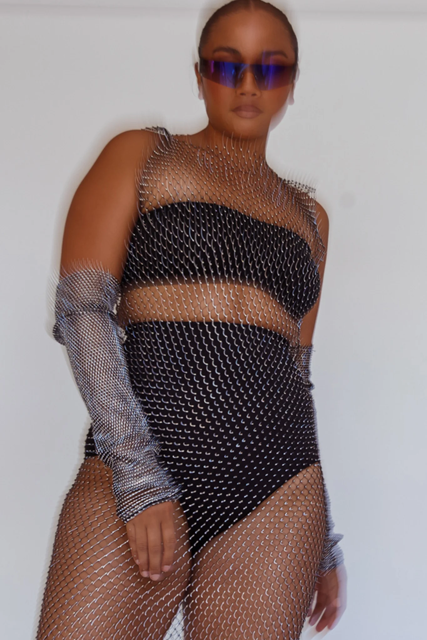 Starry Diamante Arm Sleeve Gloves Black - Image 2