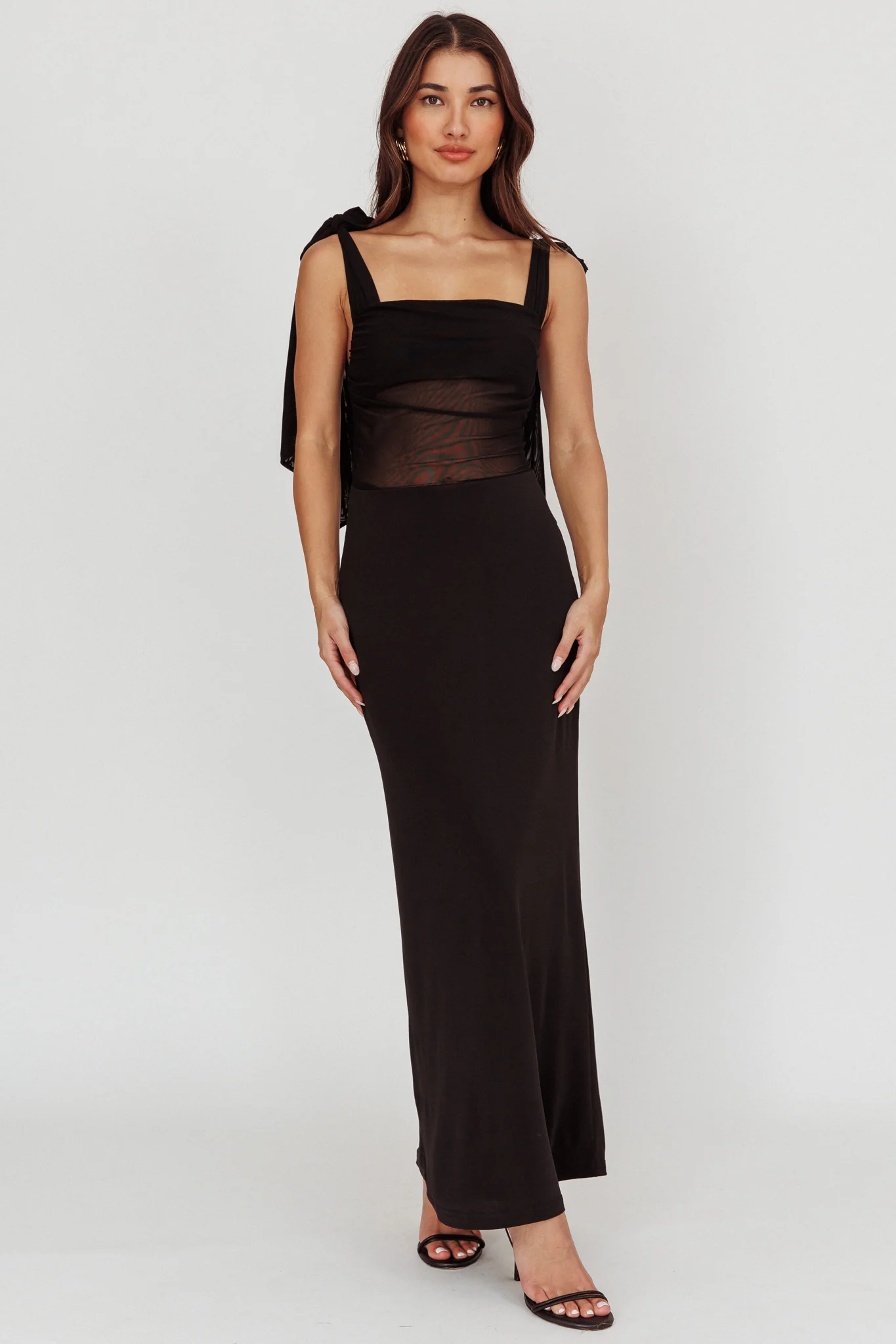 Starry Eyed Mesh Waist Maxi Dress Black - Image 5