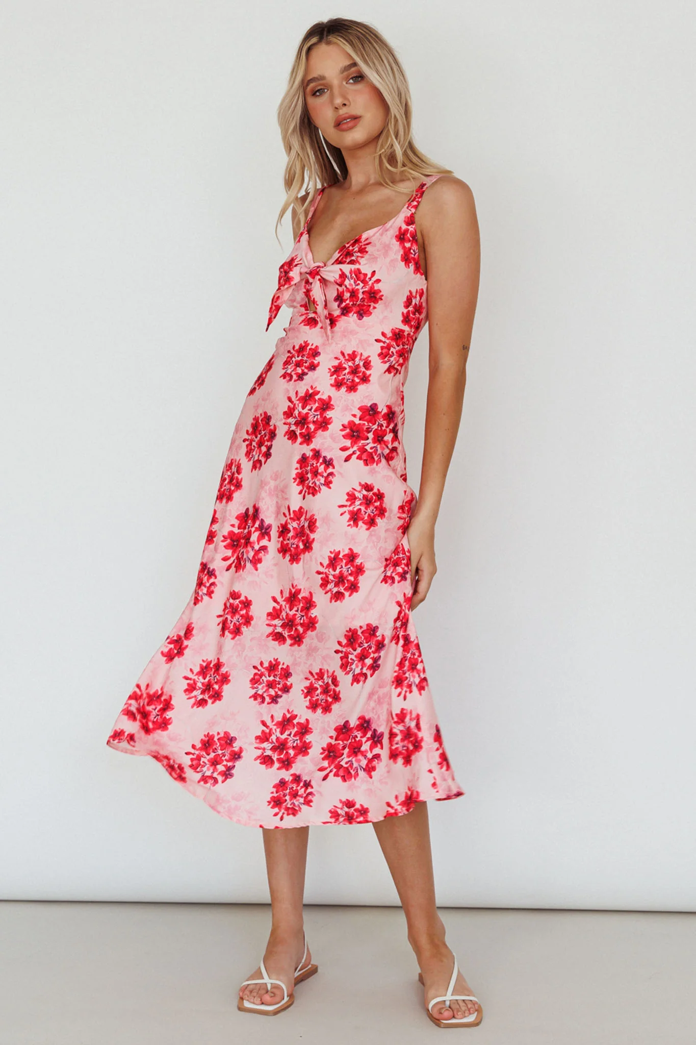 Starry Night Bust-Tie Midi Dress Floral Pink - Image 3