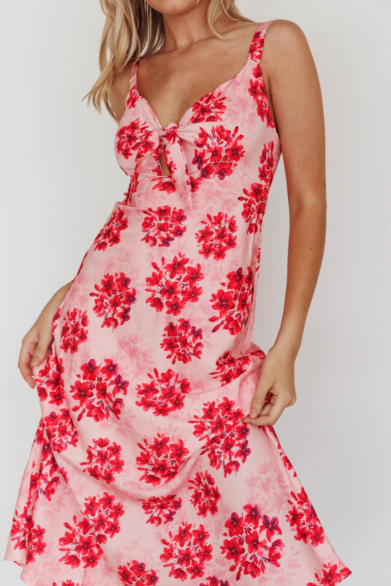 Starry Night Bust-Tie Midi Dress Floral Pink - Image 4