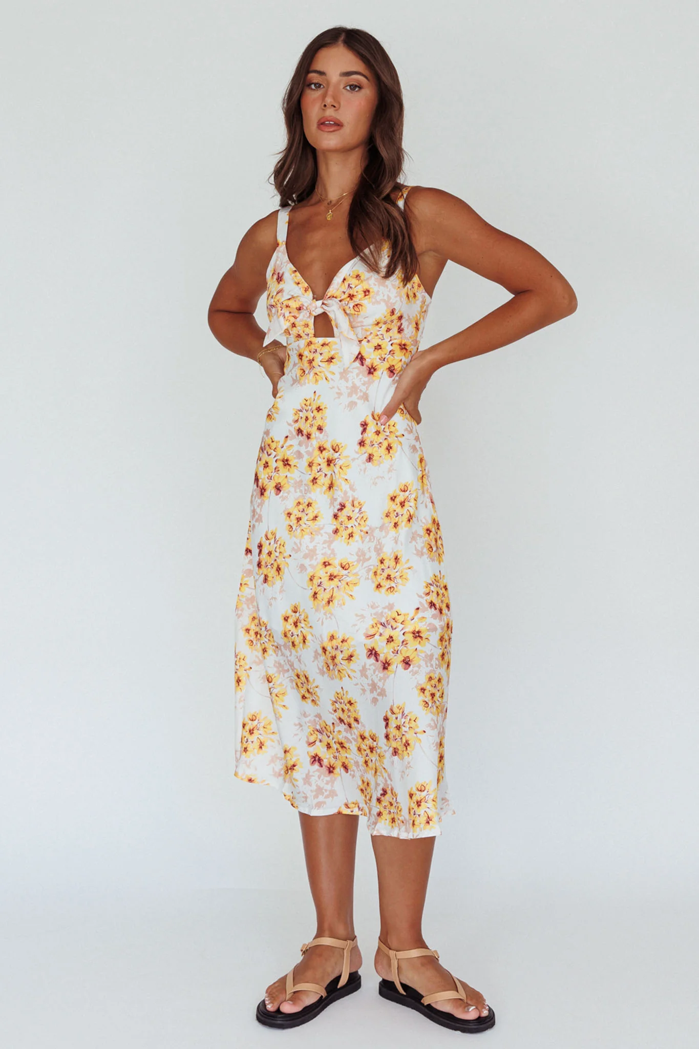 Starry Night Bust-Tie Midi Dress Floral Yellow - Image 5