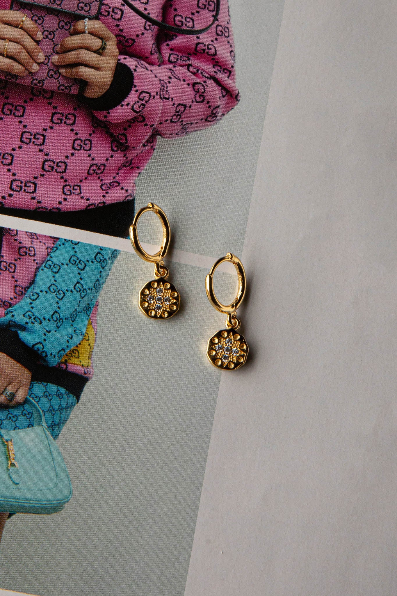 Starry Night Drop Diamante Hoop Earrings Gold - Image 2