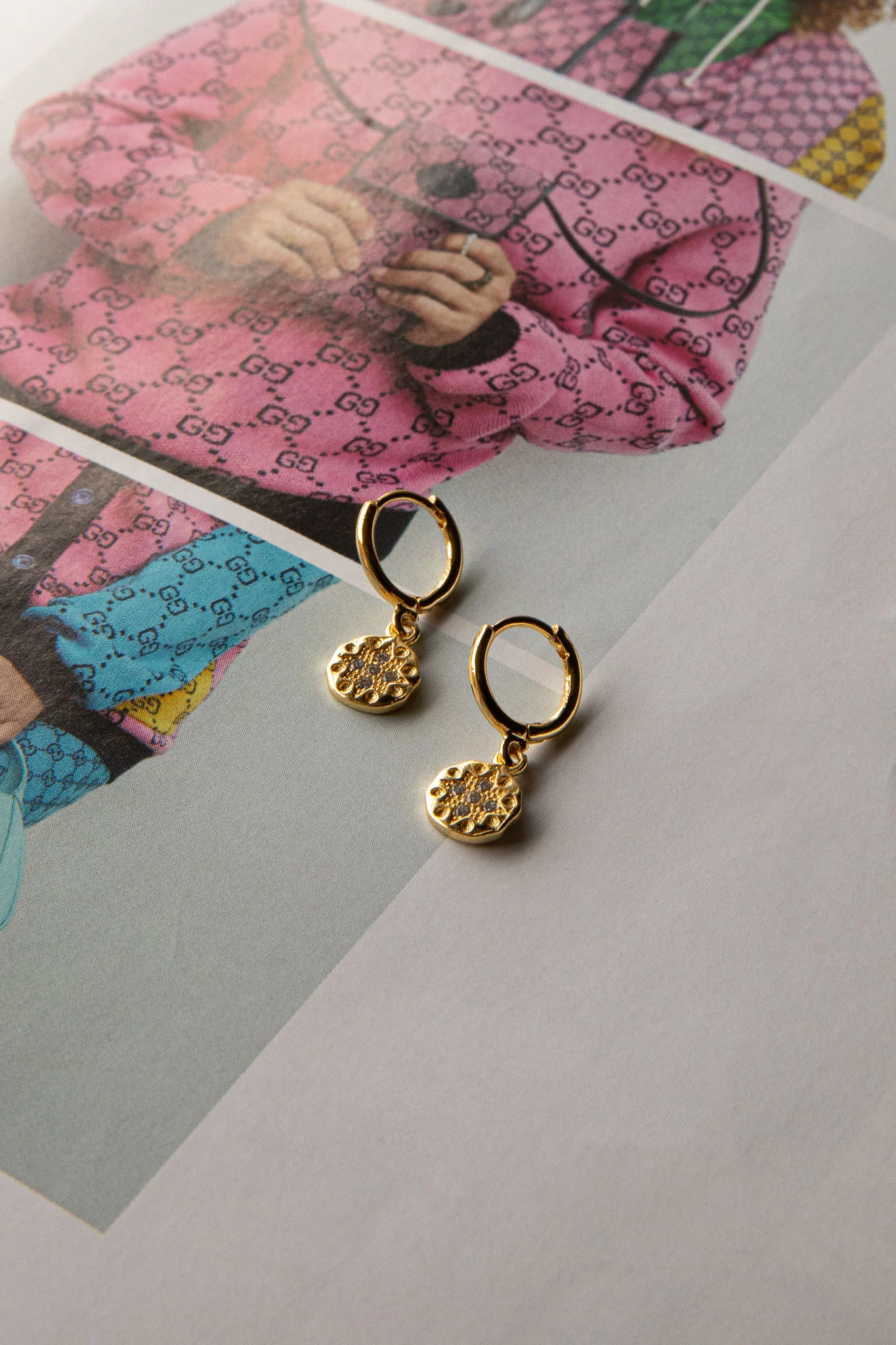 Starry Night Drop Diamante Hoop Earrings Gold - Image 3