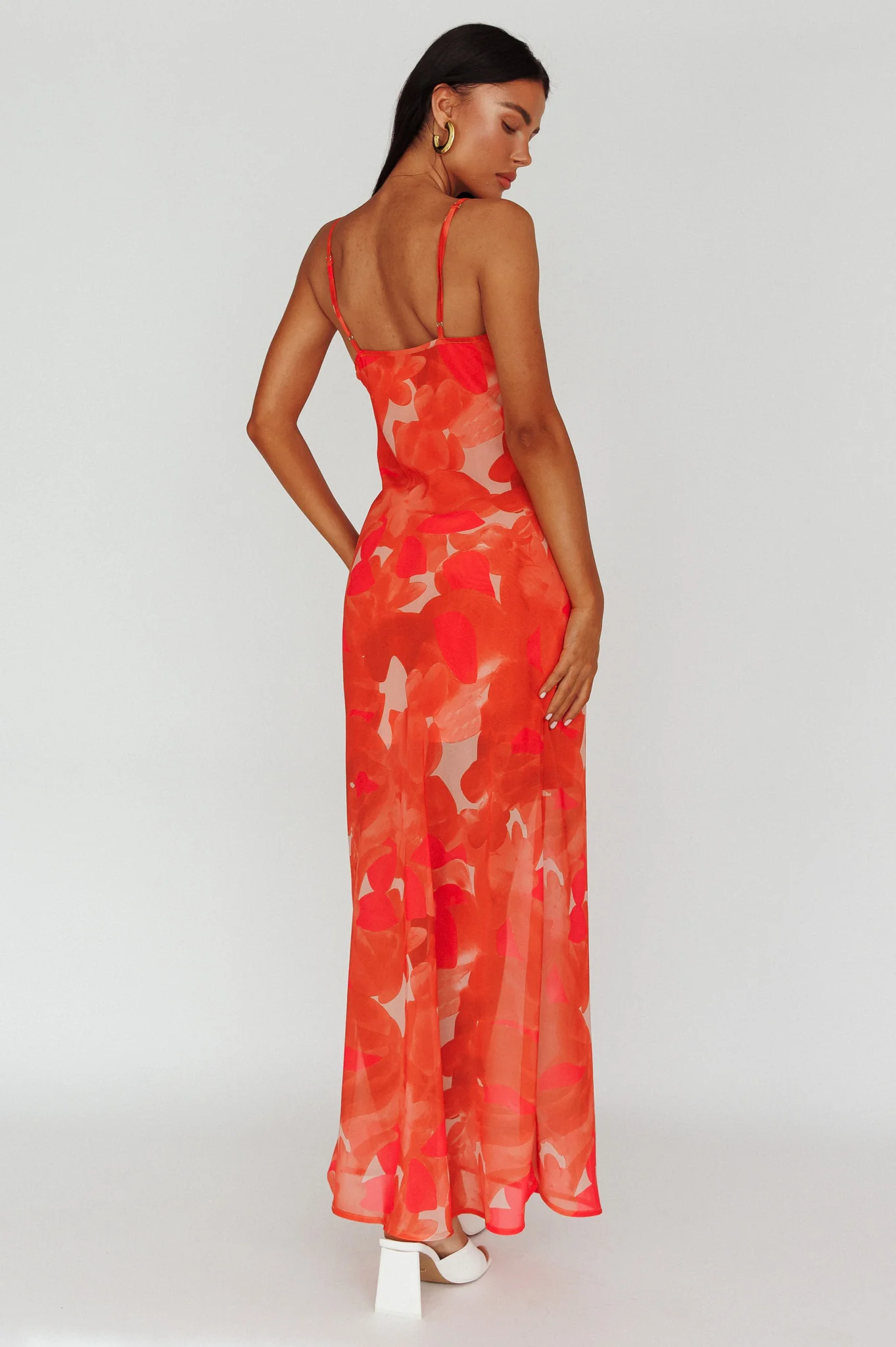Stasi Cami Strap Midi Dress Floral Orange - Image 2