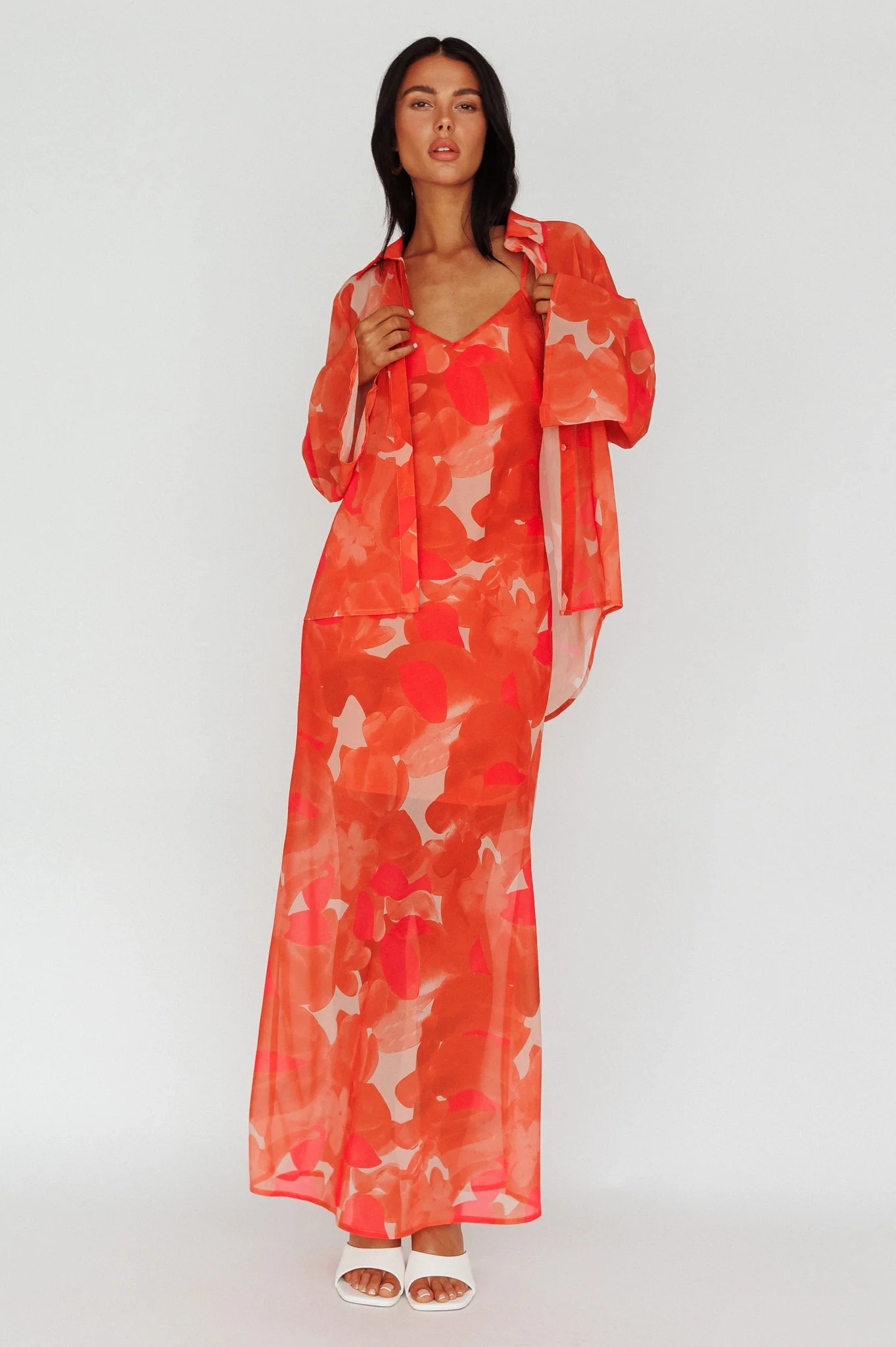 Stasi Cami Strap Midi Dress Floral Orange - Image 5