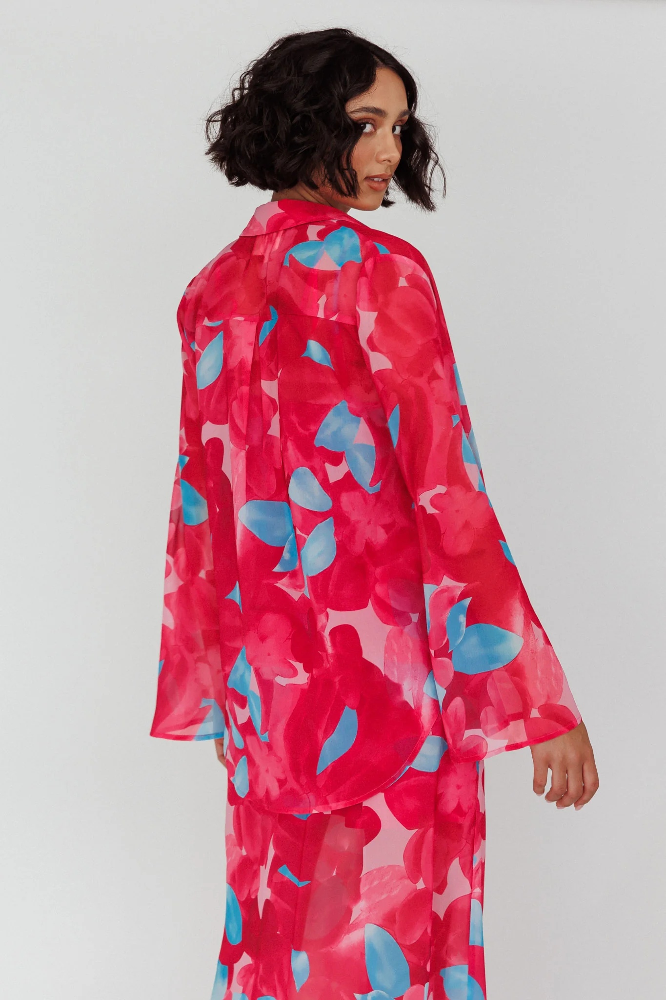 Stasi Flared Cuff Long Sleeve Shirt Floral Pink - Image 2