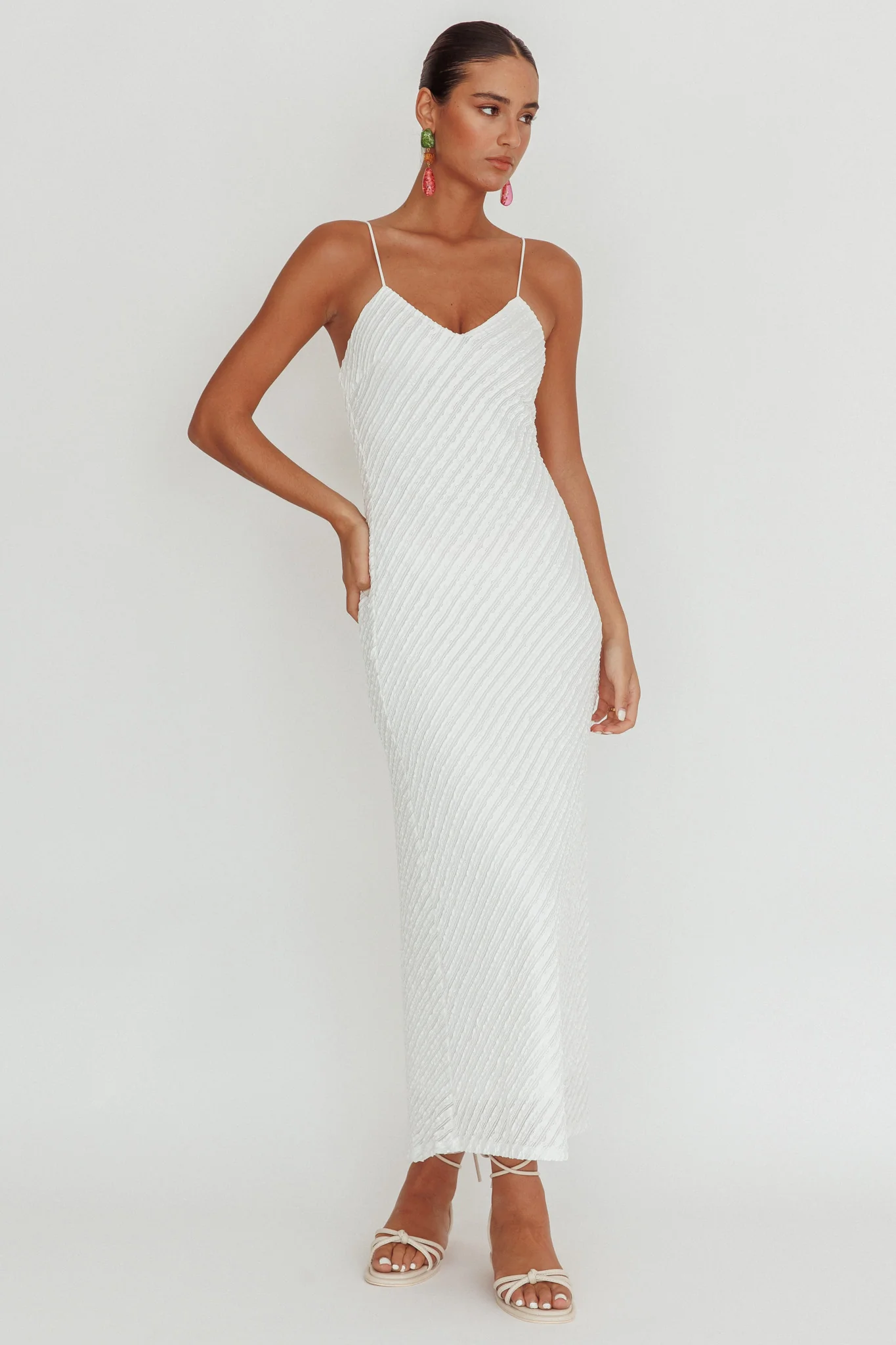 Stasi Textured Maxi Dress White - Image 3