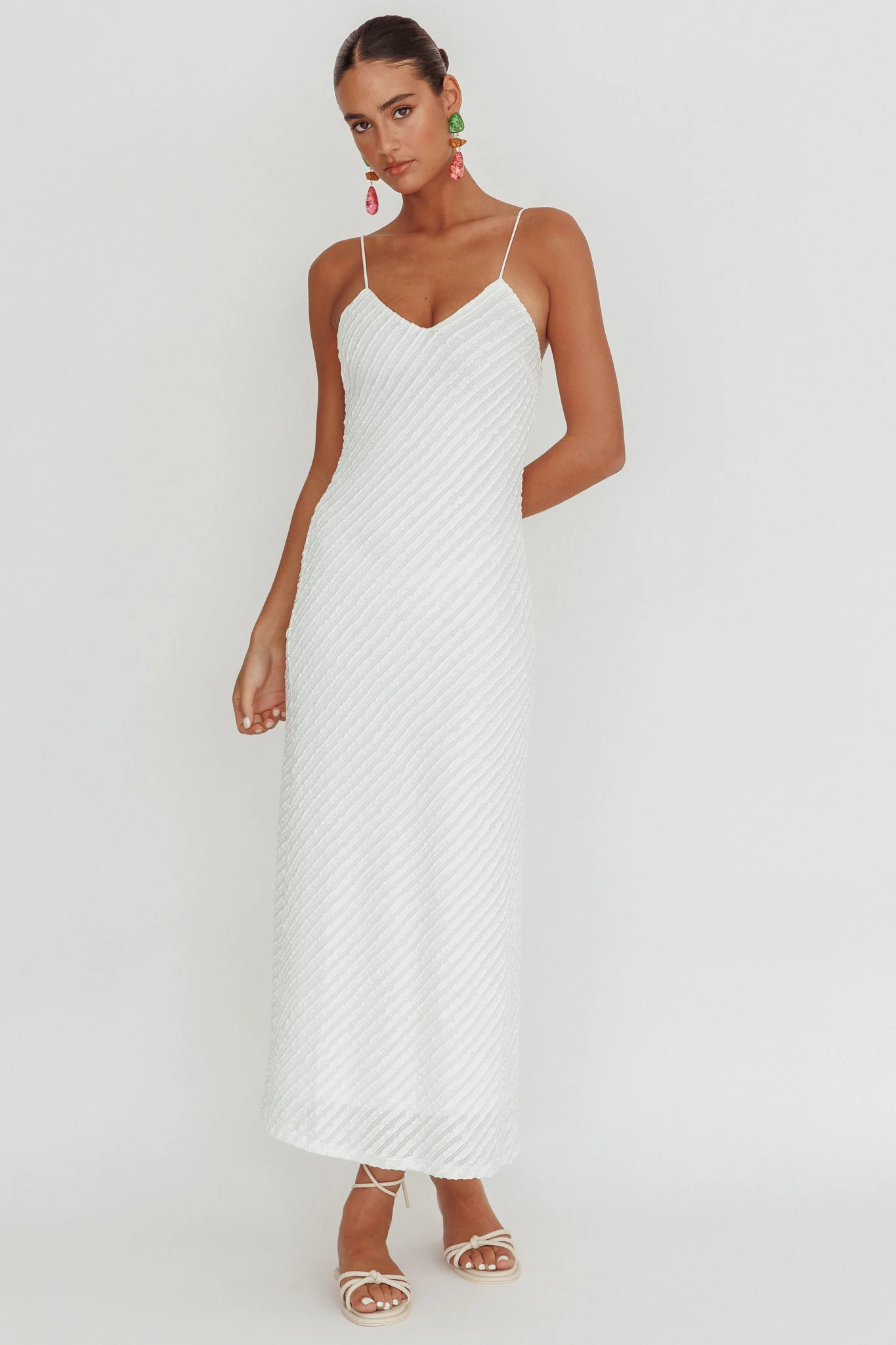 Stasi Textured Maxi Dress White - Image 5