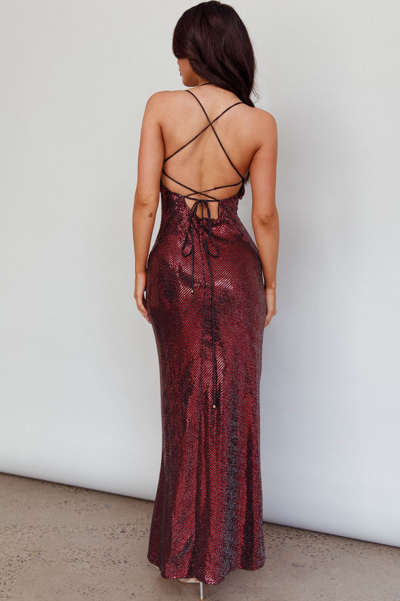State Of Mind Lace-Up Back Sequin Dress Red - Image 8