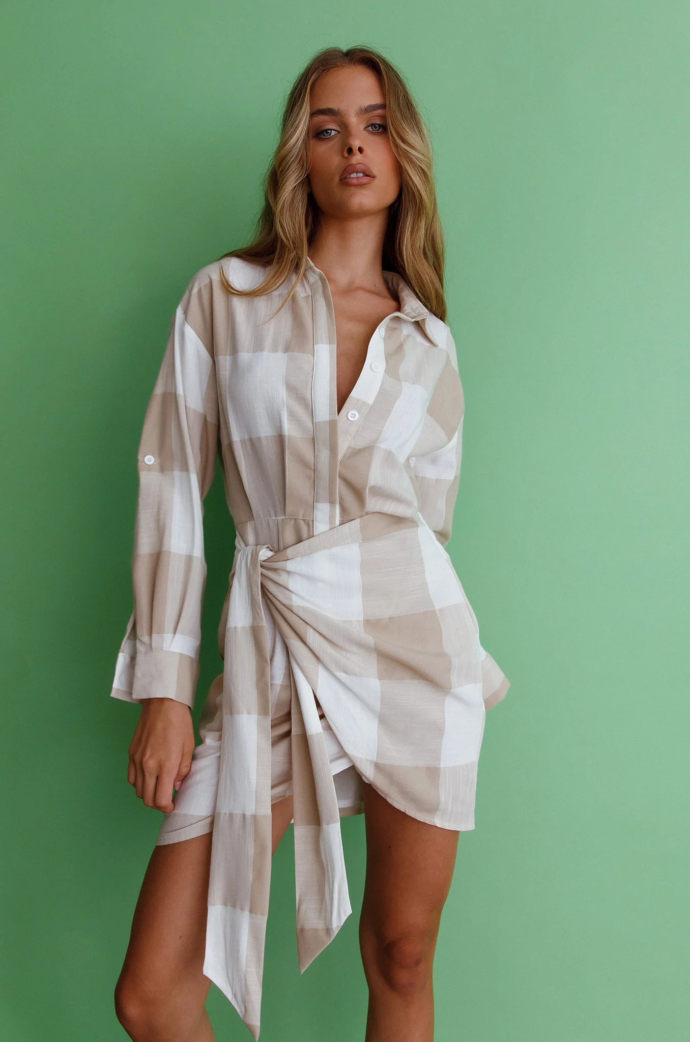 Staten Island Wrap Shirt Dress Sand - Image 3