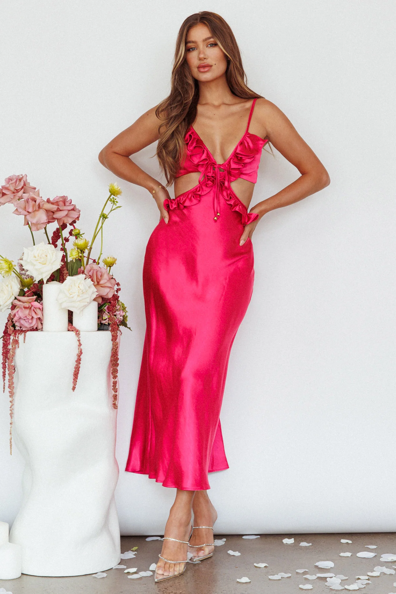 Stole My Heart Frill Trim Maxi Dress Hot Pink - Image 5