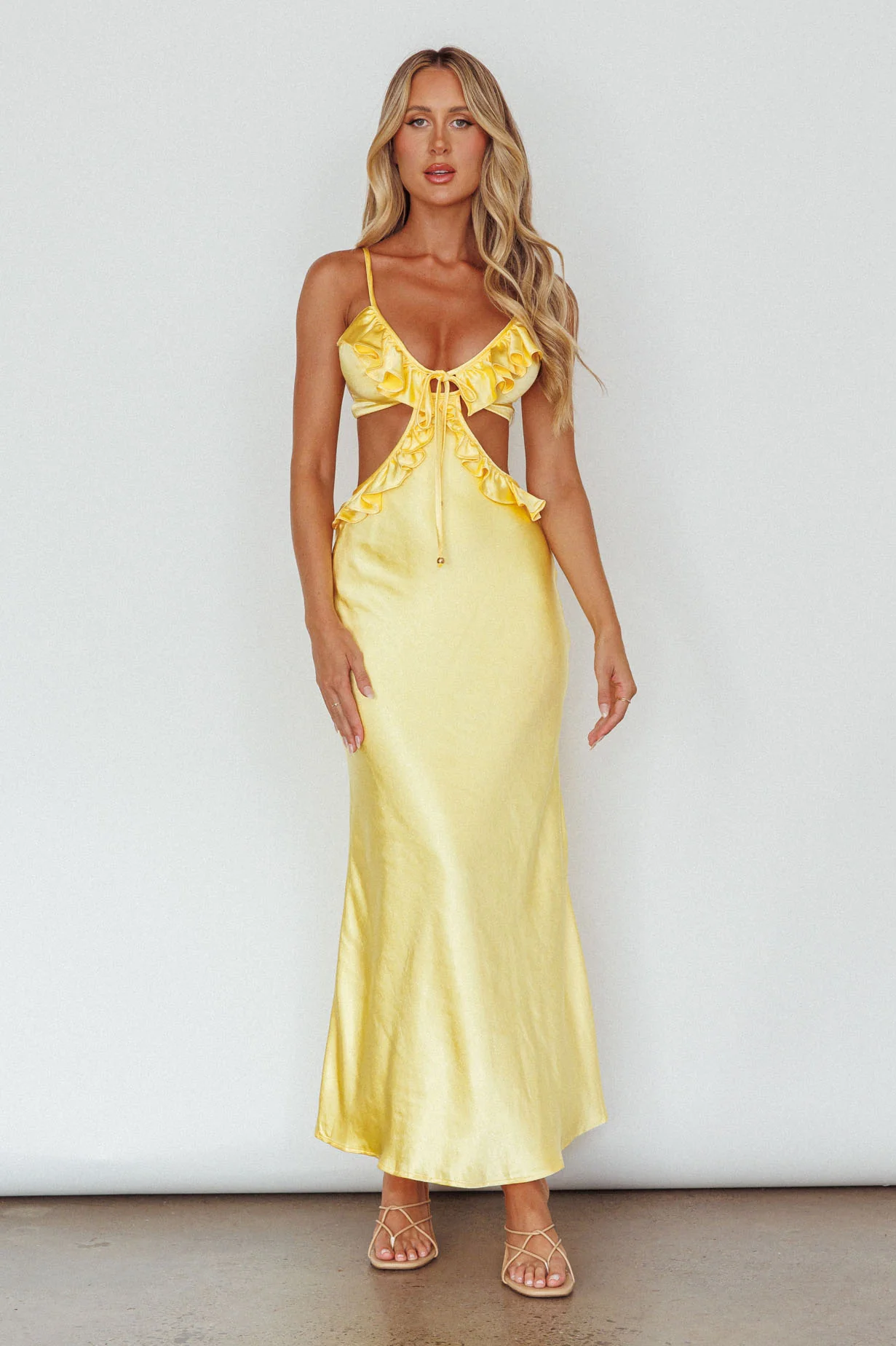 Stole My Heart Frill Trim Maxi Dress Yellow - Image 3