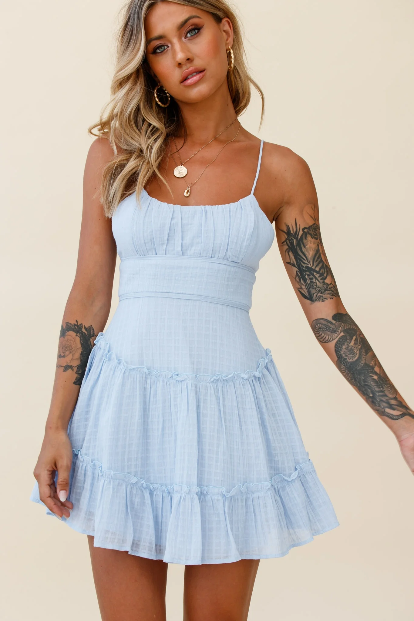 Stolen Moments Cami Strap Ruffle Dress Steel Blue - Image 7
