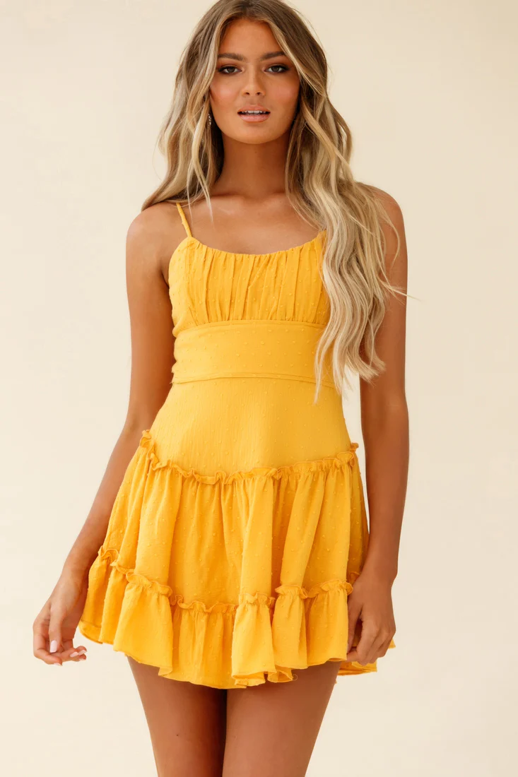 Stolen Moments Cami Strap Ruffle Dress Yellow - Image 2