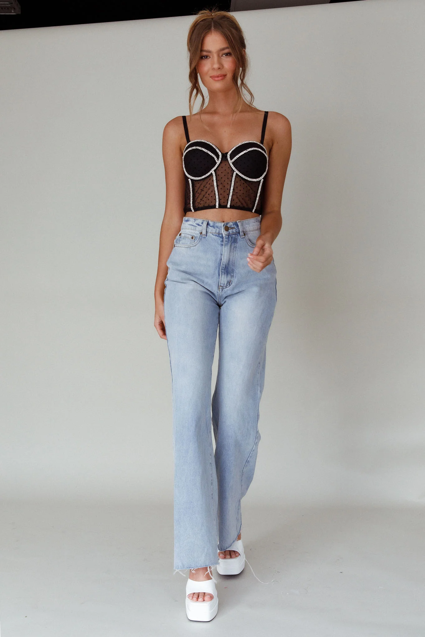 Stop And Stare Diamante Trim Crop Top Black - Image 7
