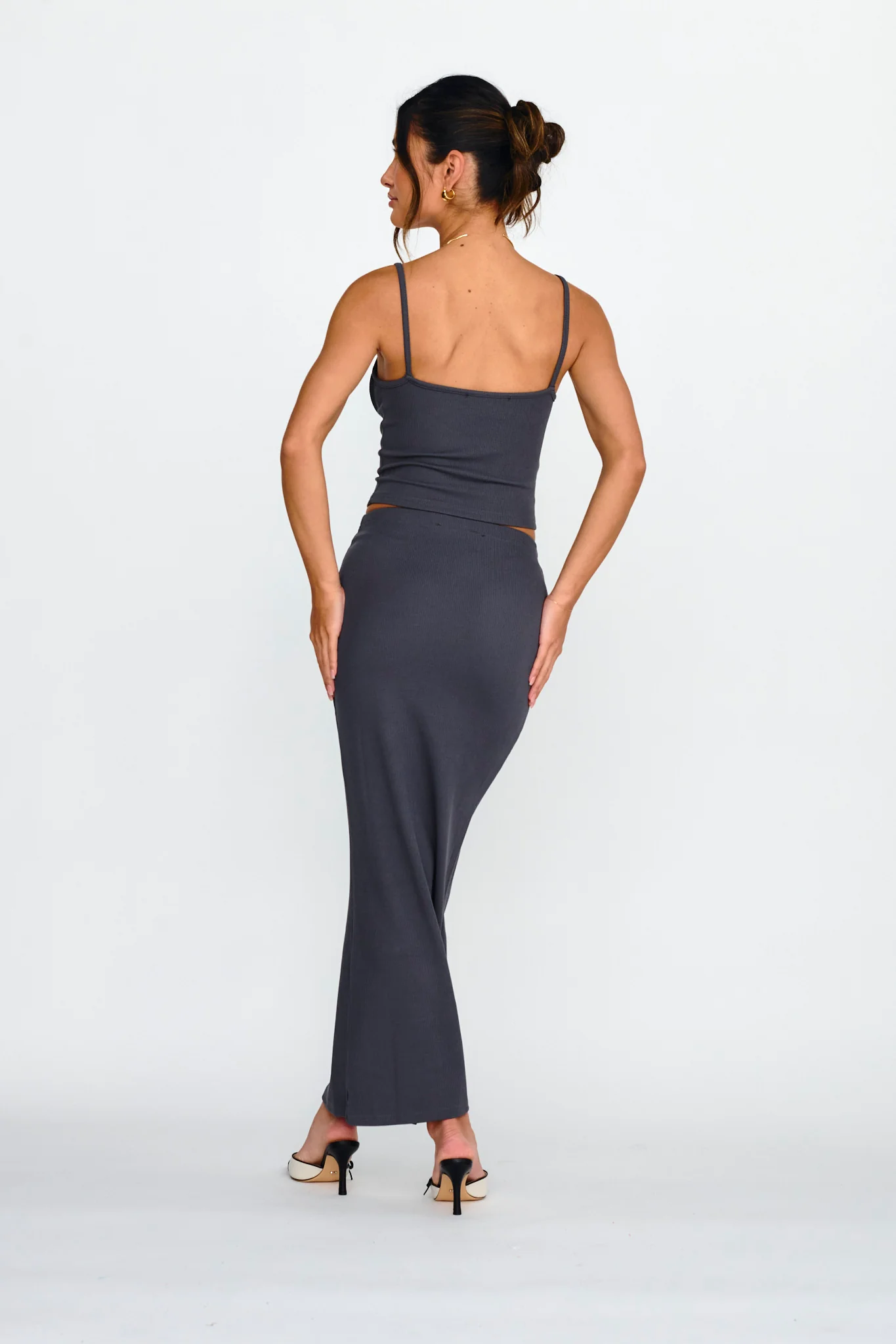Strike A Pose Ribbed Maxi Skirt Charcoal - Image 2