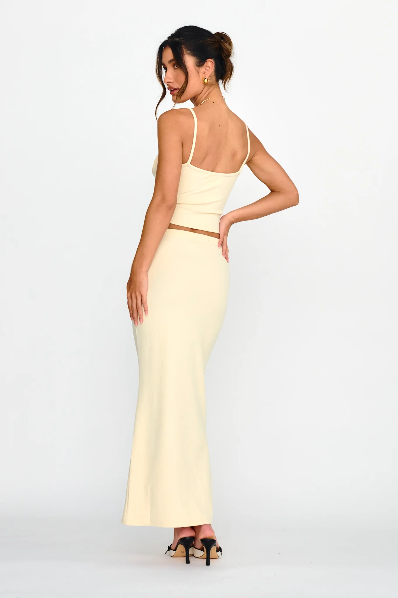 Strike A Pose Ribbed Maxi Skirt Cream - Image 3