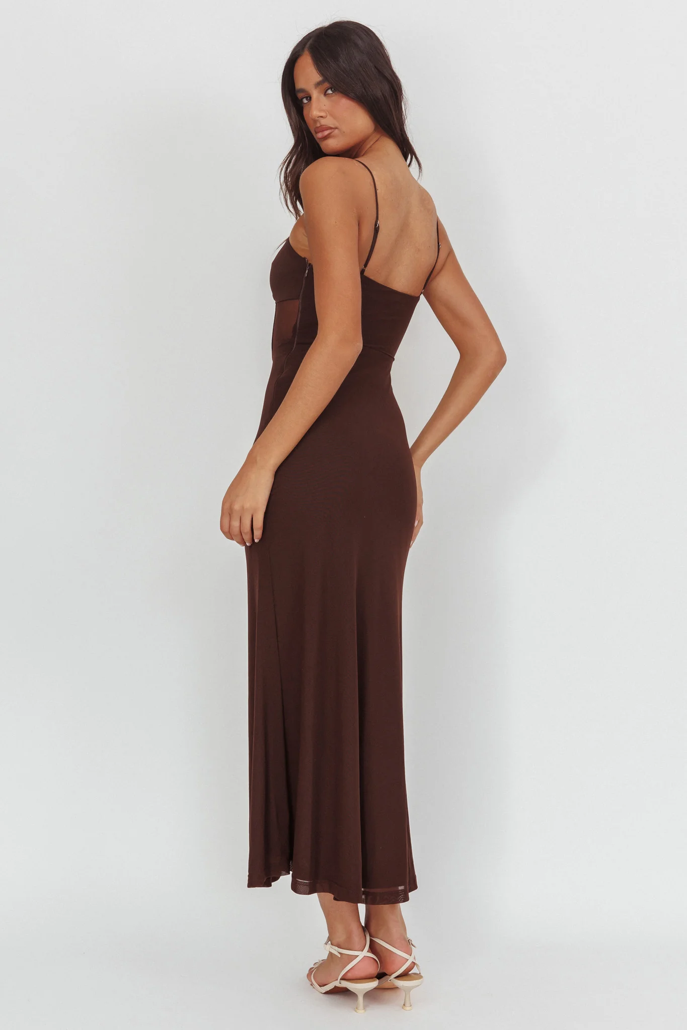 Such A Libra Sheer Bodice Maxi Dress Chocolate - Image 2
